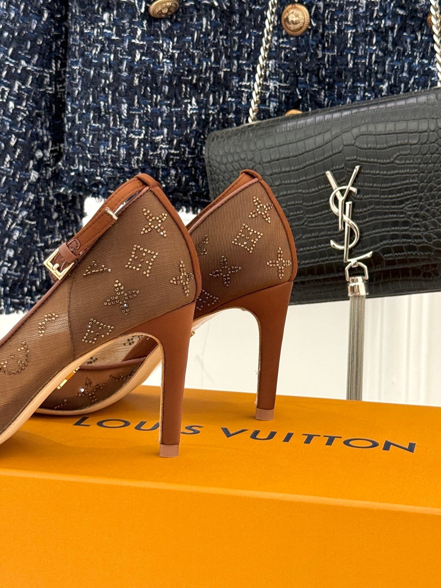 LV Gala Sandal – Rhinestone Monogram Mesh Stiletto Evening Heel
