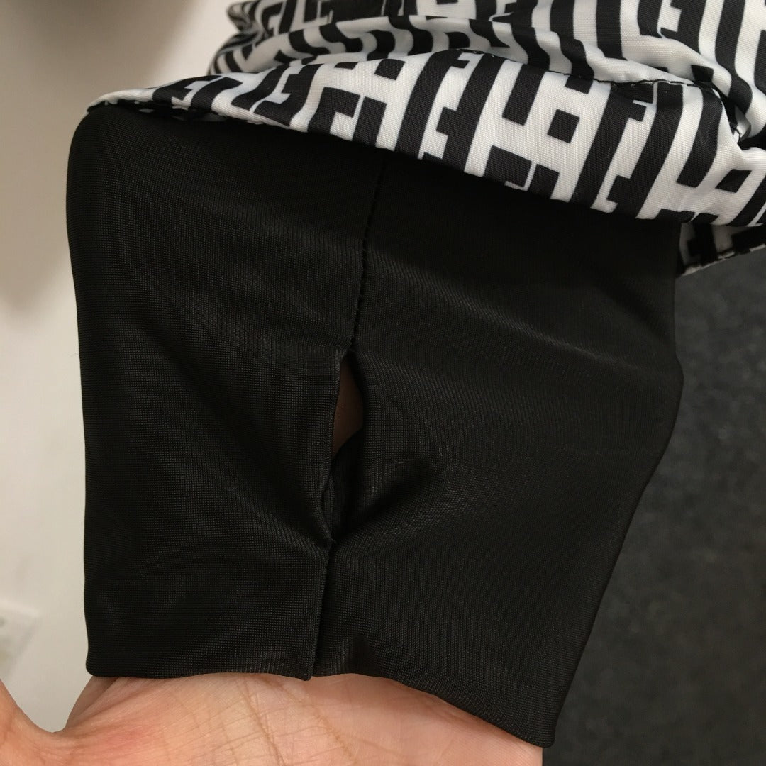 Black & White Geometric FF Monogram Belted Ski Puffer Jacket