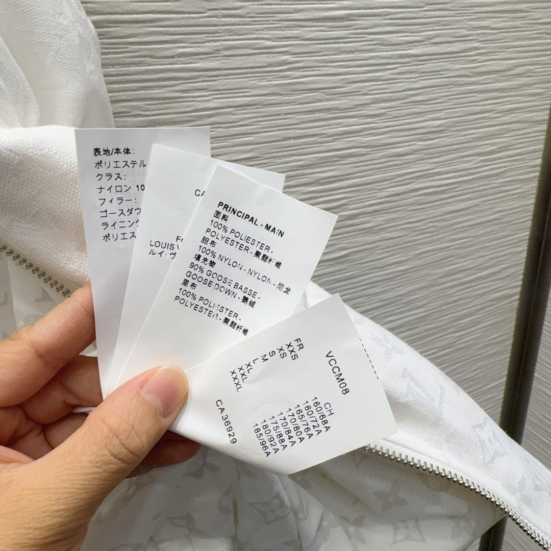 White LV Monogram Belted Puffer Vest