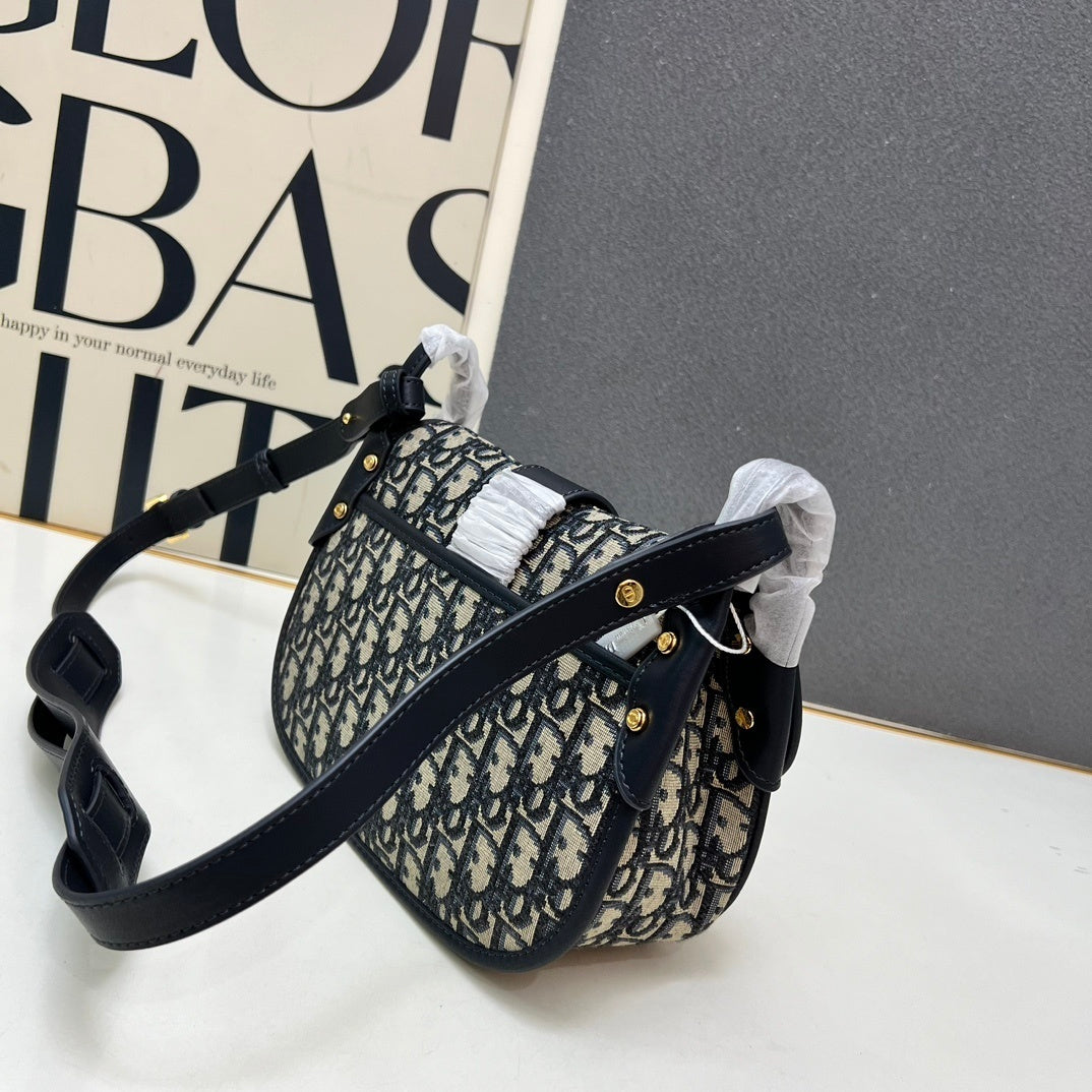Montaigne Bag 25cm – Blue Oblique Jacquard with Antique Gold CD Clasp
