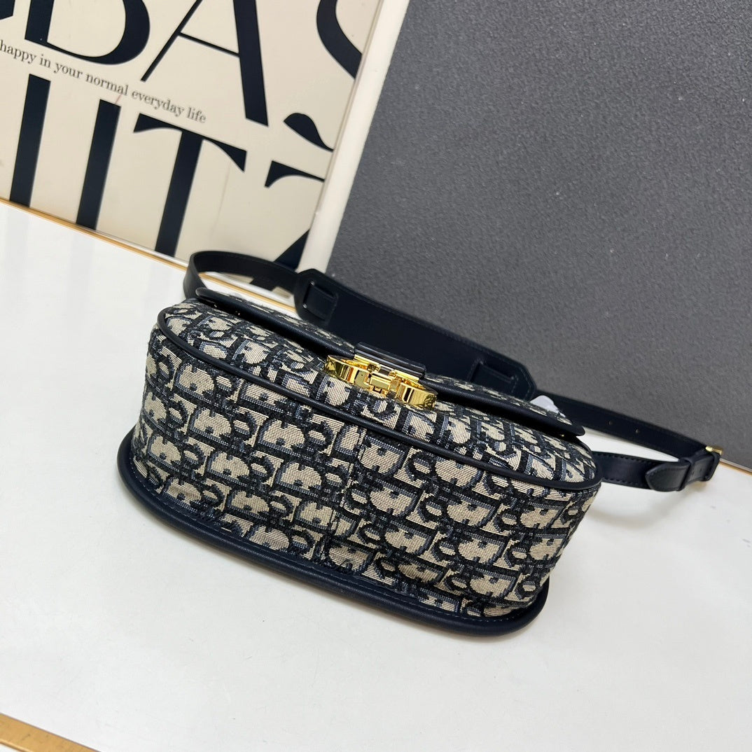 Montaigne Bag 25cm – Blue Oblique Jacquard with Antique Gold CD Clasp