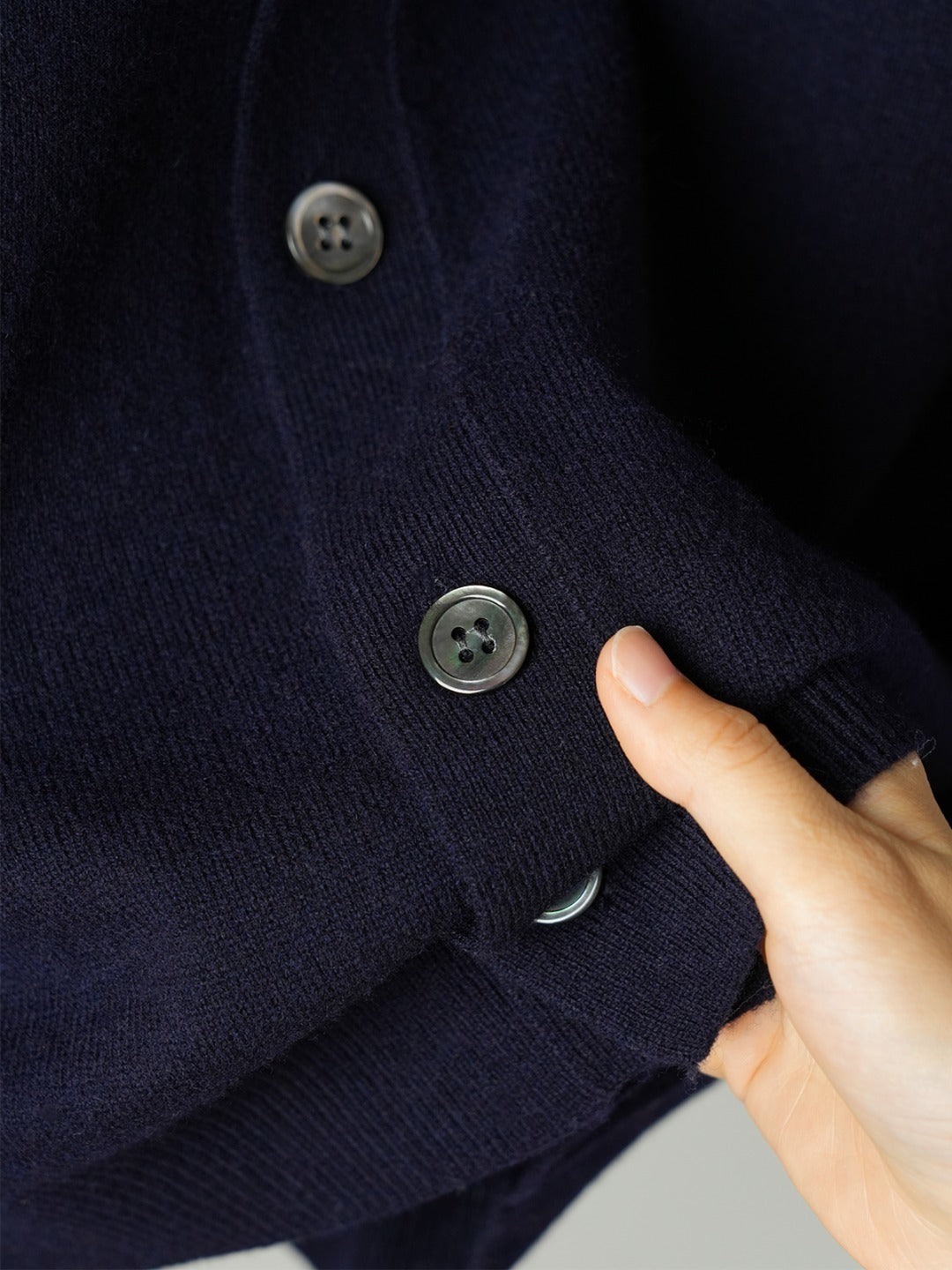 V-Neck Knit Cardigan – Navy-Blue Wool Sweater with Cuff Embroidered Red Heart Logo