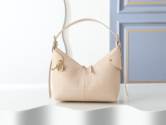 CD Voyage Hobo Bag – Powder Beige Flat Macrocannage Grained Calfskin