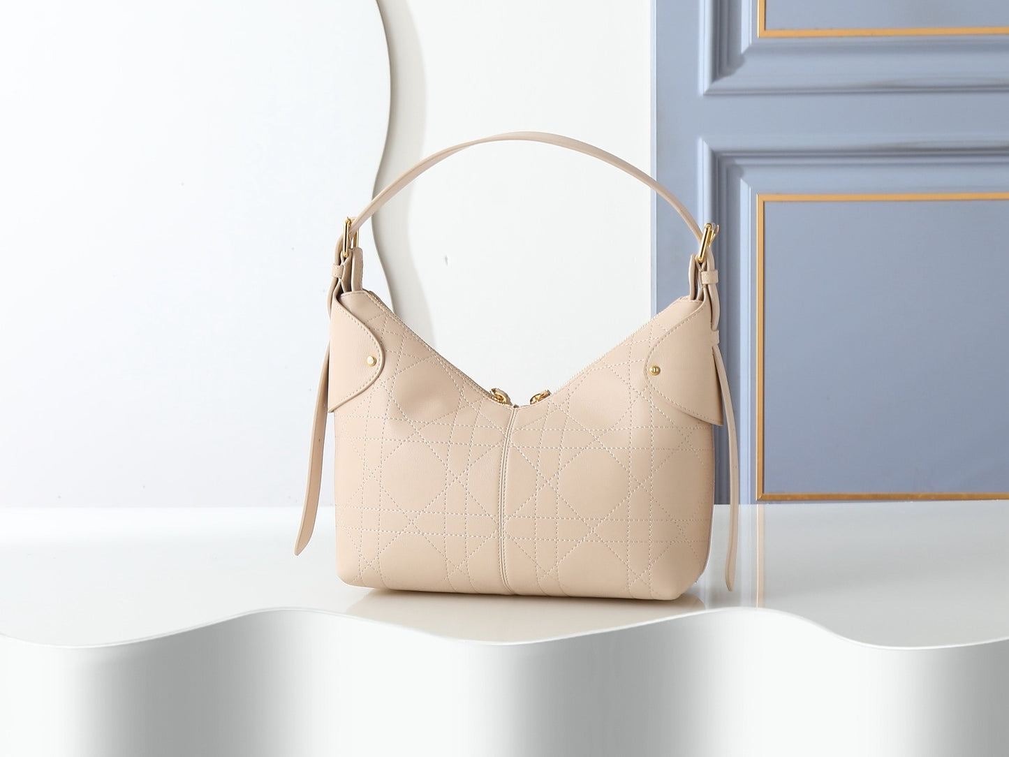 CD Voyage Hobo Bag – Powder Beige Flat Macrocannage Grained Calfskin