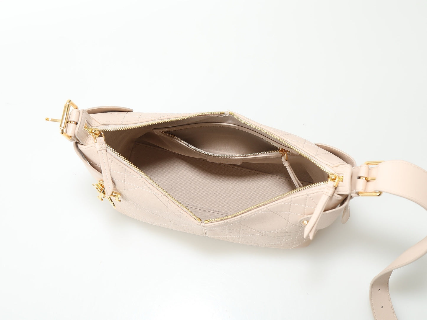 CD Voyage Hobo Bag – Powder Beige Flat Macrocannage Grained Calfskin