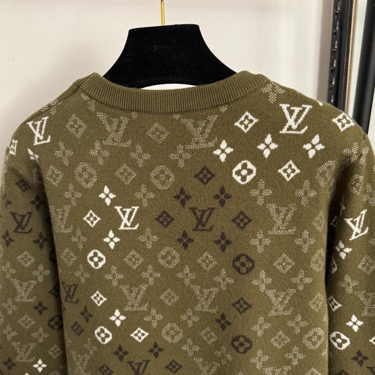 Olive Green LV Monogram Wool-Cashmere Knit Pullover