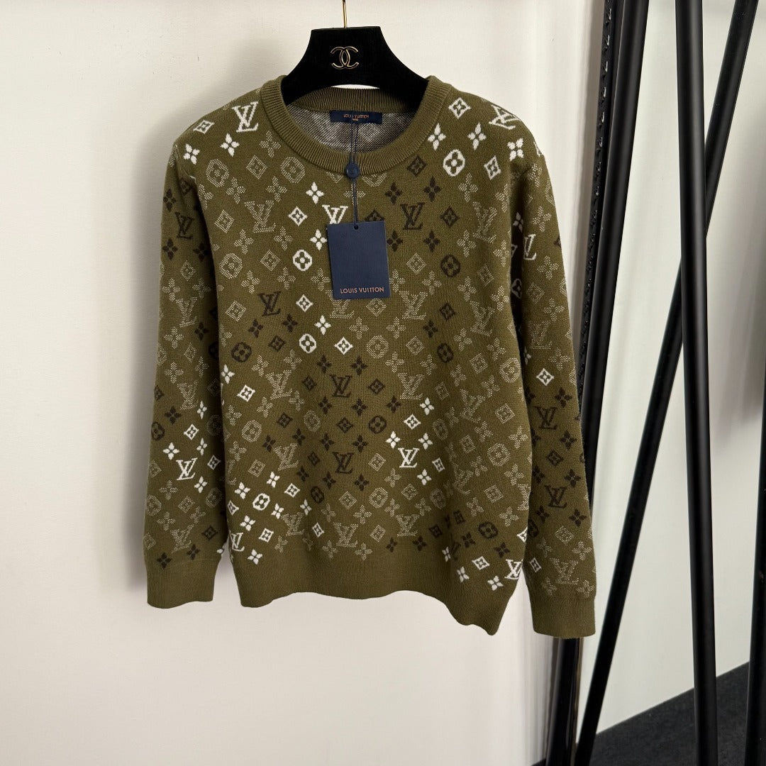 Olive Green LV Monogram Wool-Cashmere Knit Pullover