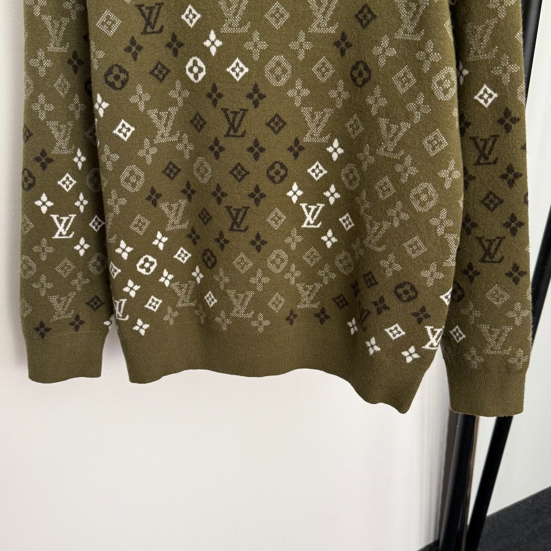 Olive Green LV Monogram Wool-Cashmere Knit Pullover