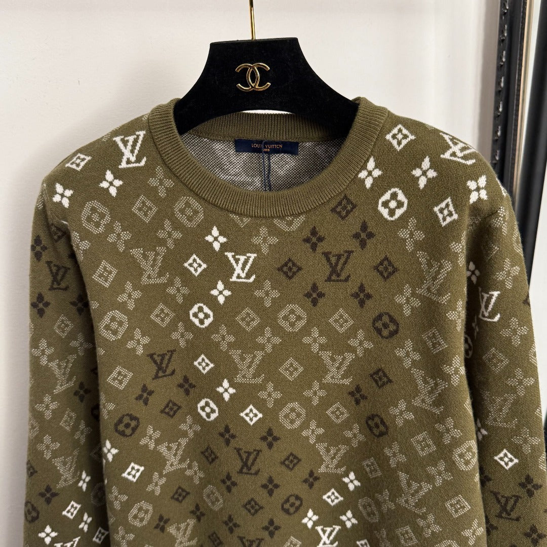 Olive Green LV Monogram Wool-Cashmere Knit Pullover