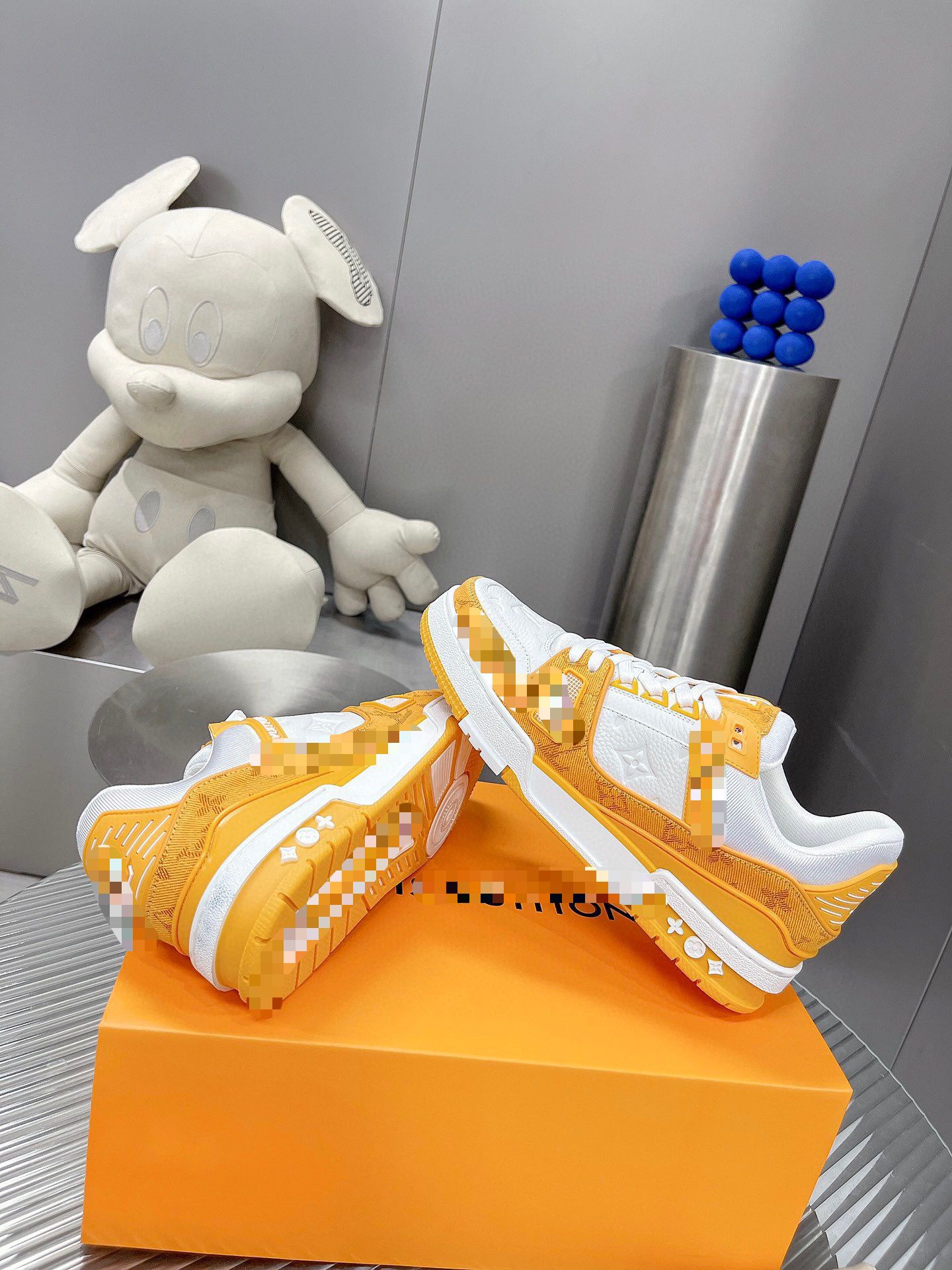 Orange & White Leather Low Top Trainer Sneaker