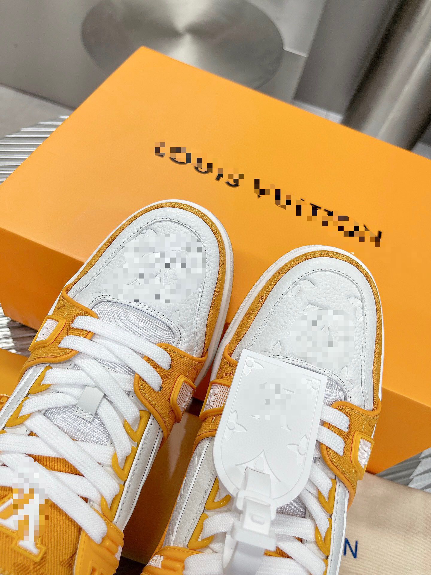 Orange & White Leather Low Top Trainer Sneaker