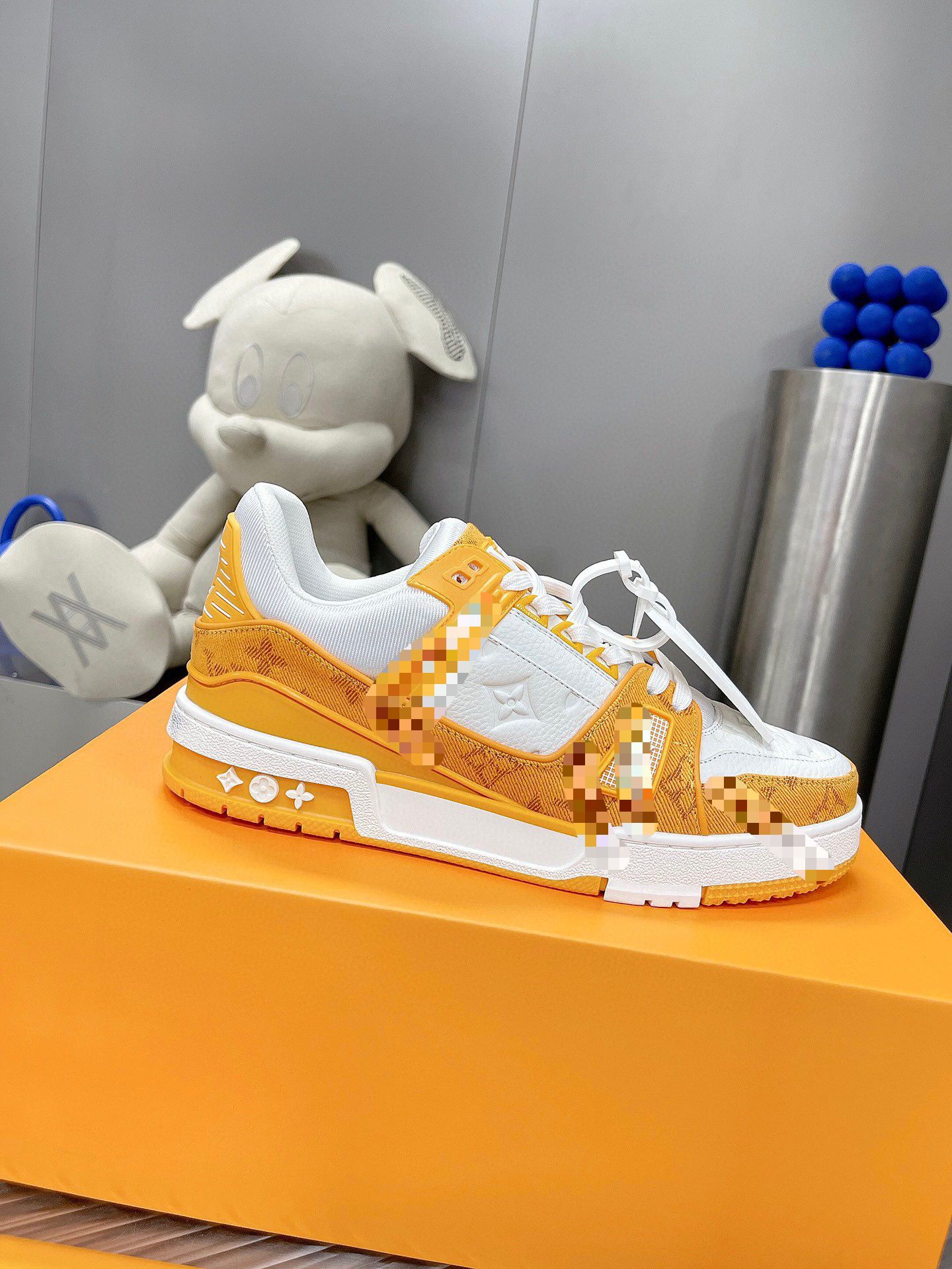 Orange & White Leather Low Top Trainer Sneaker