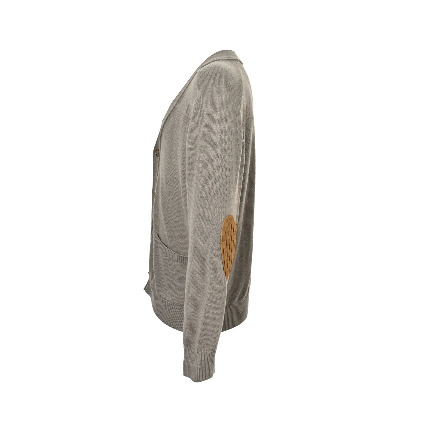 Intrecciato Leather-Trimmed Cashmere Cardigan – Woven Elbow Patch Knit