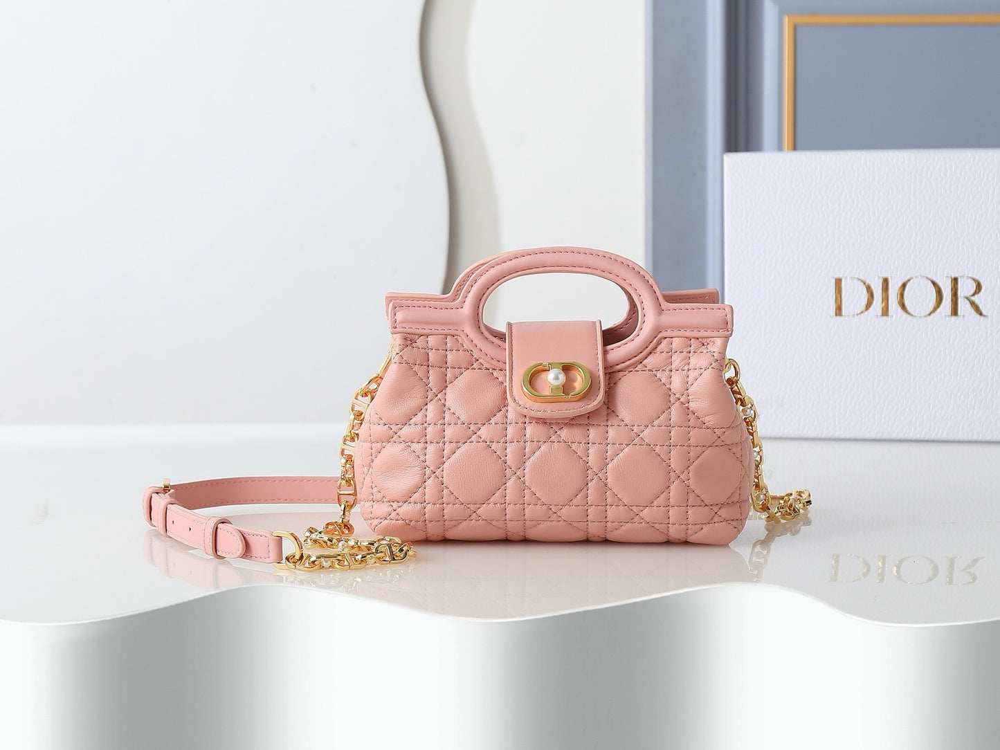 Jolie Top Handle Mini Bag – Cannage Lambskin with Pearl-Embellished CD Clasp