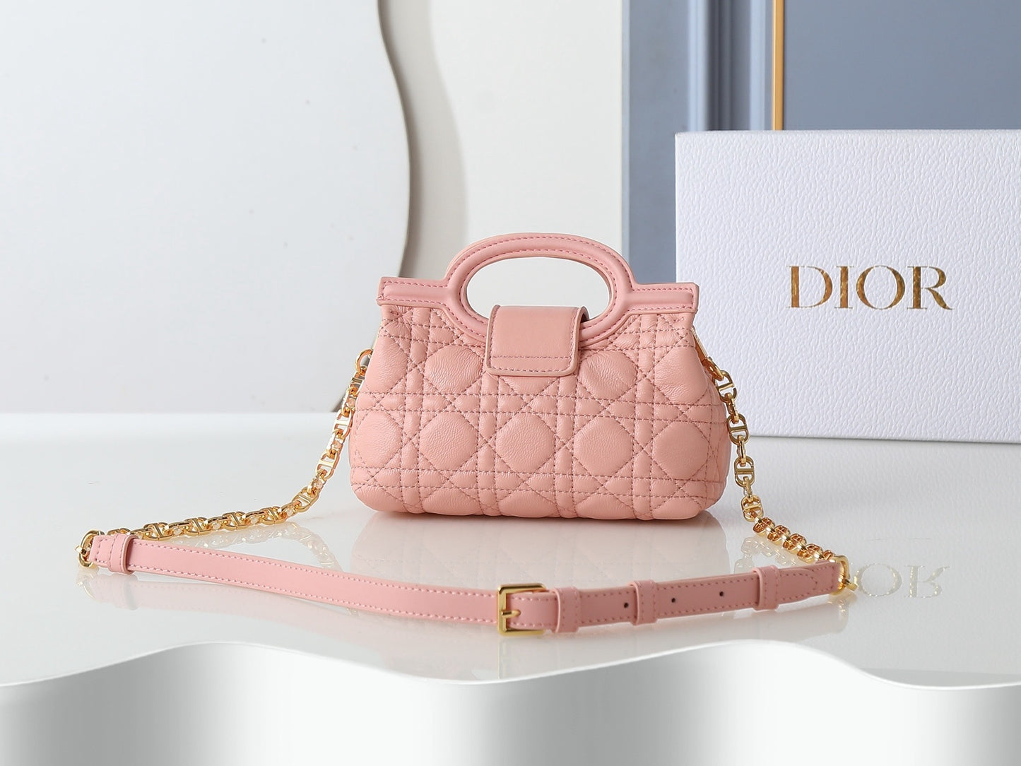 Jolie Top Handle Mini Bag – Cannage Lambskin with Pearl-Embellished CD Clasp