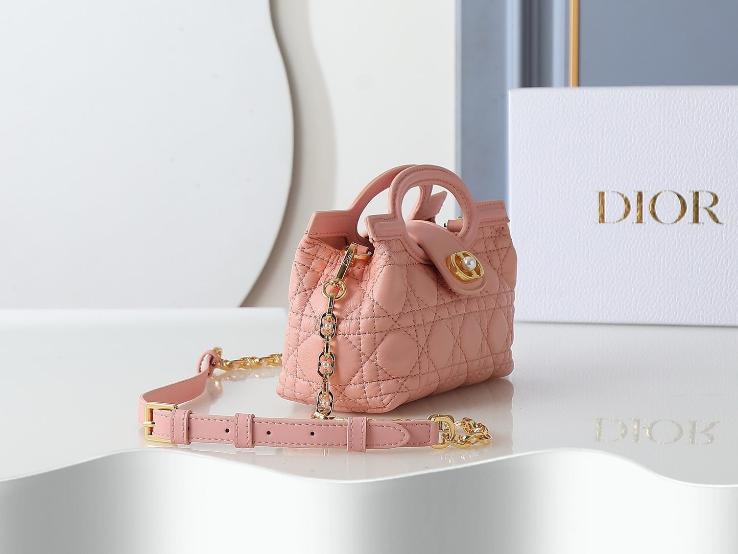 Jolie Top Handle Mini Bag – Cannage Lambskin with Pearl-Embellished CD Clasp