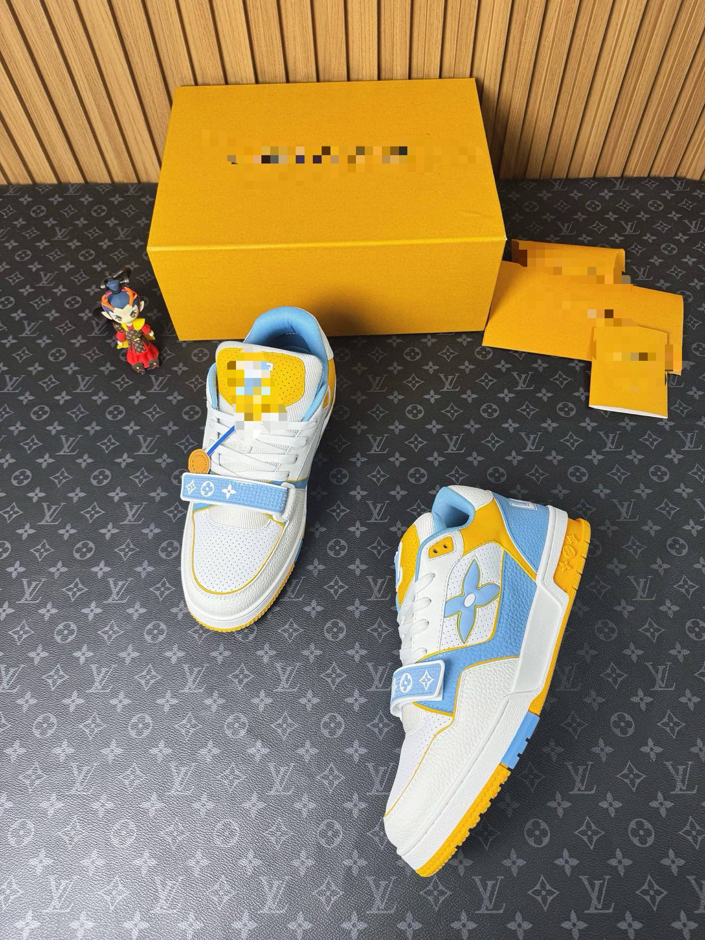 LV Trainer Sneaker – Blue & Yellow Perforated Calf Leather | Luxury Men’s Streetwear