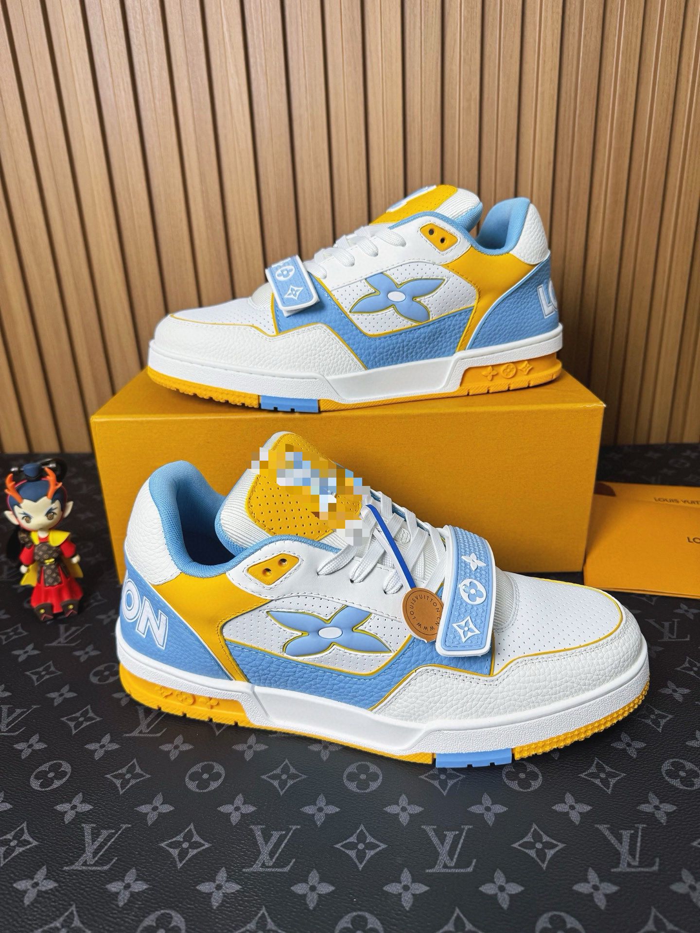 LV Trainer Sneaker – Blue & Yellow Perforated Calf Leather | Luxury Men’s Streetwear