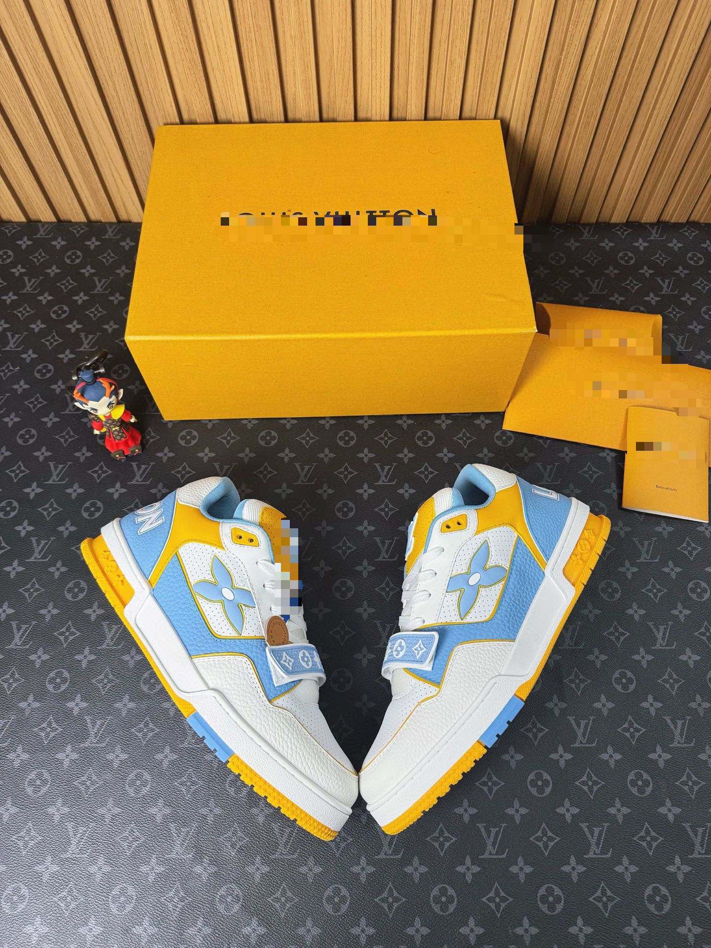 LV Trainer Sneaker – Blue & Yellow Perforated Calf Leather | Luxury Men’s Streetwear