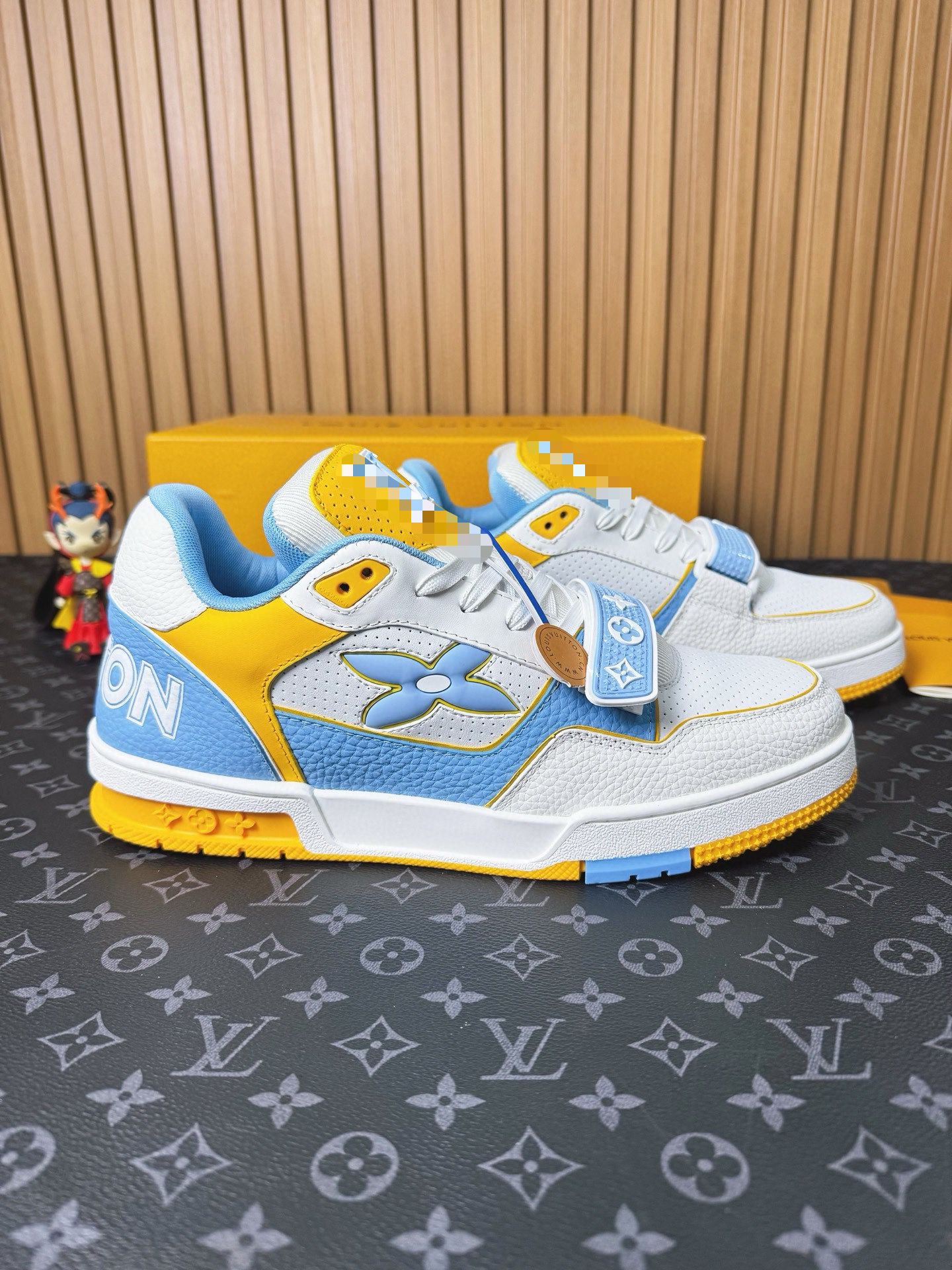 LV Trainer Sneaker – Blue & Yellow Perforated Calf Leather | Luxury Men’s Streetwear