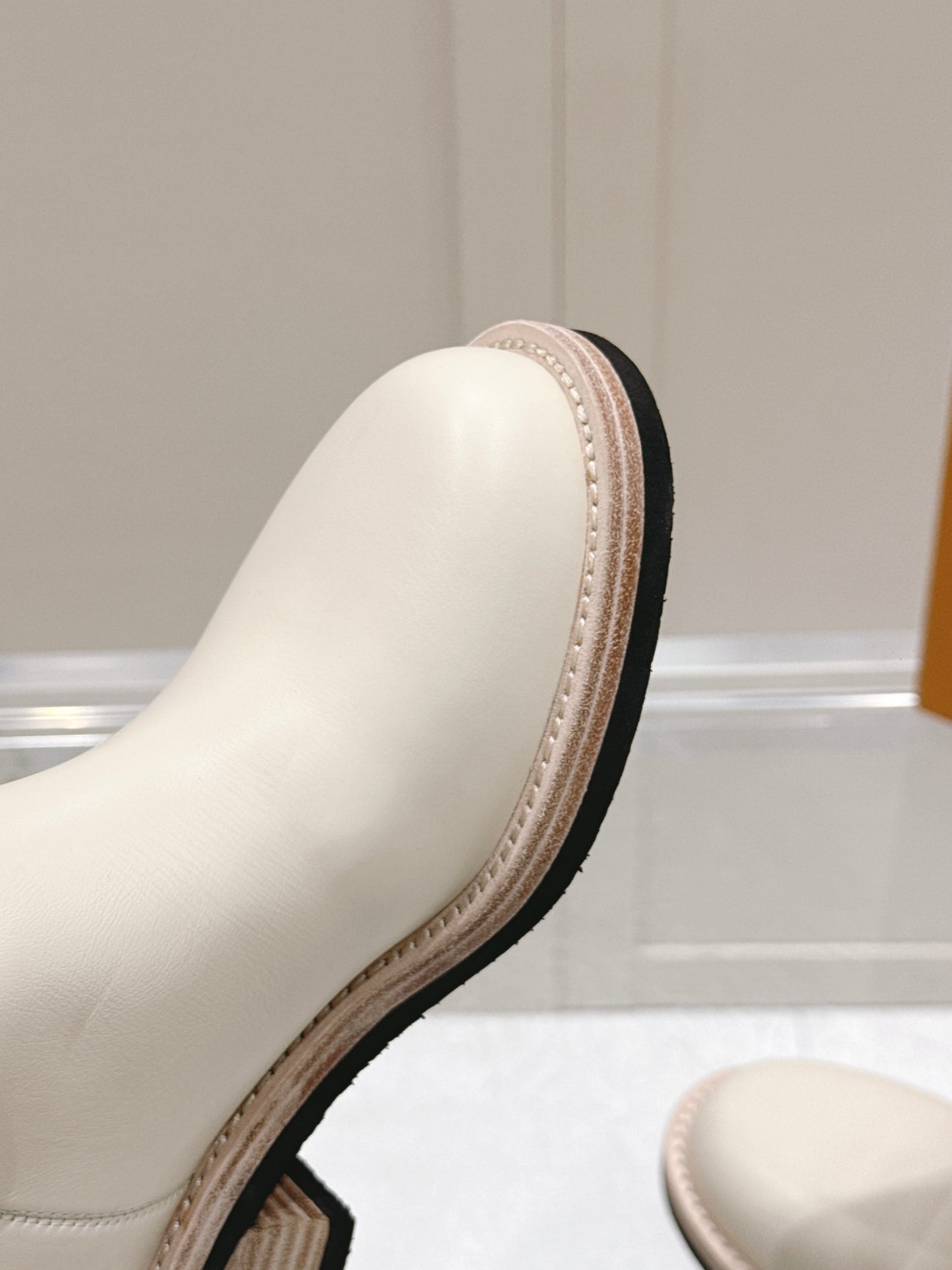 LV Biker High Boots – Alabaster White Straight-Shaft Calf Leather Riding Boots with Monogram Trim