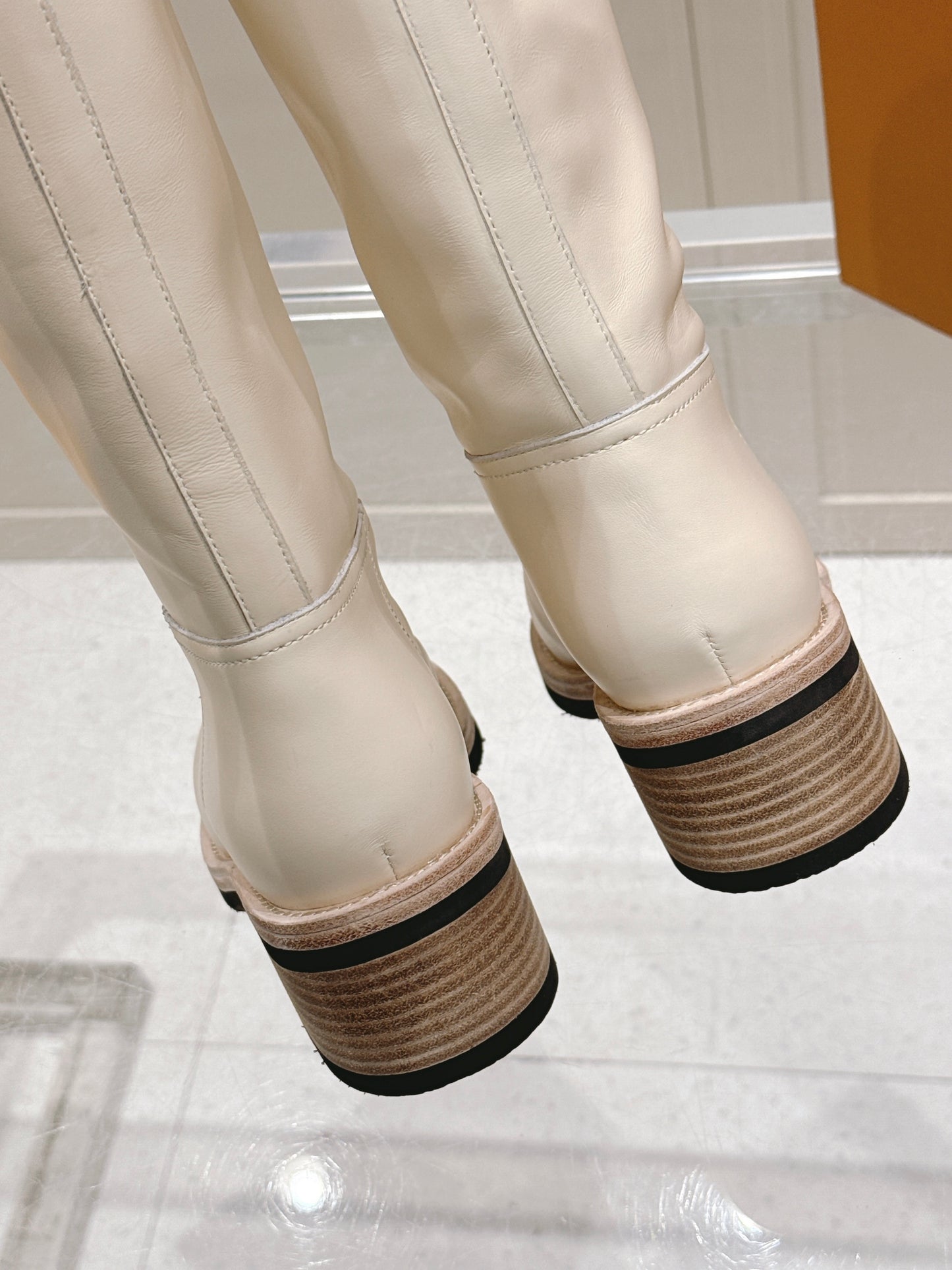 LV Biker High Boots – Alabaster White Straight-Shaft Calf Leather Riding Boots with Monogram Trim