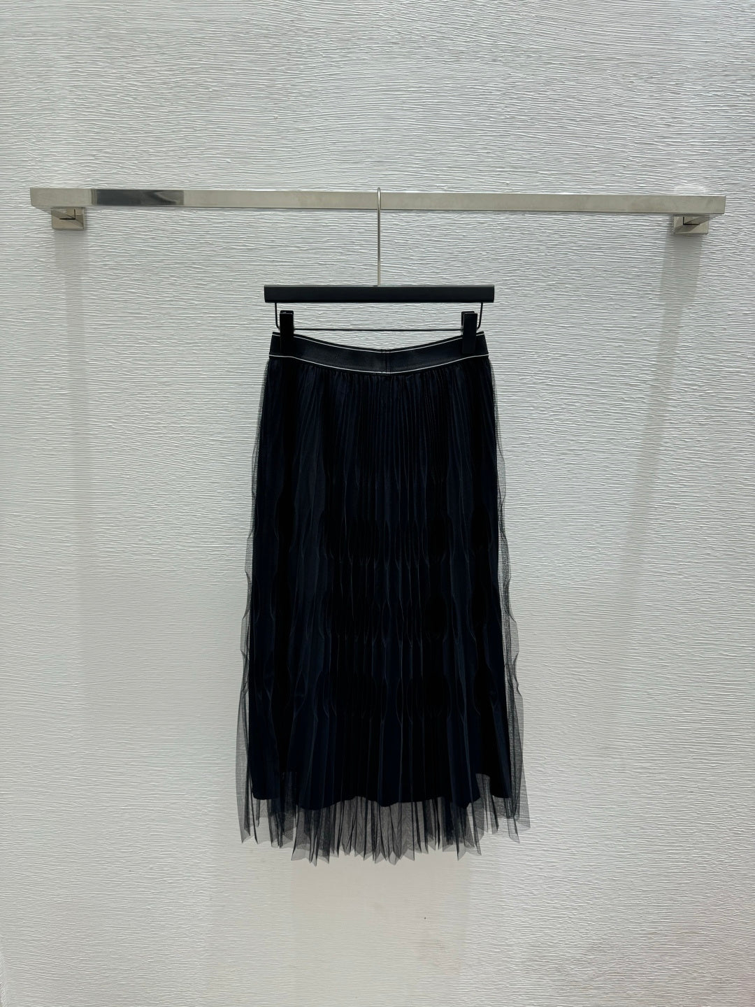 Pleated Tulle Midi Skirt – Espresso-Brown Multi-Layered Accordion Pleat Mesh Skirt