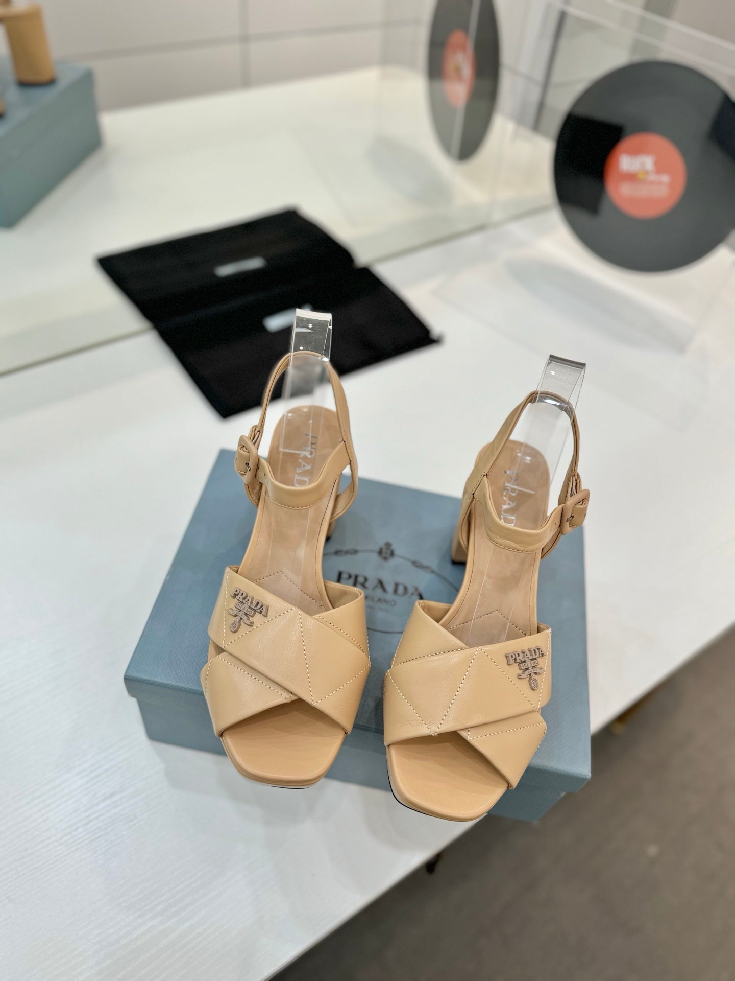 Quilted Nappa Leather Platform – Desert Beige Padded Crisscross Sandals