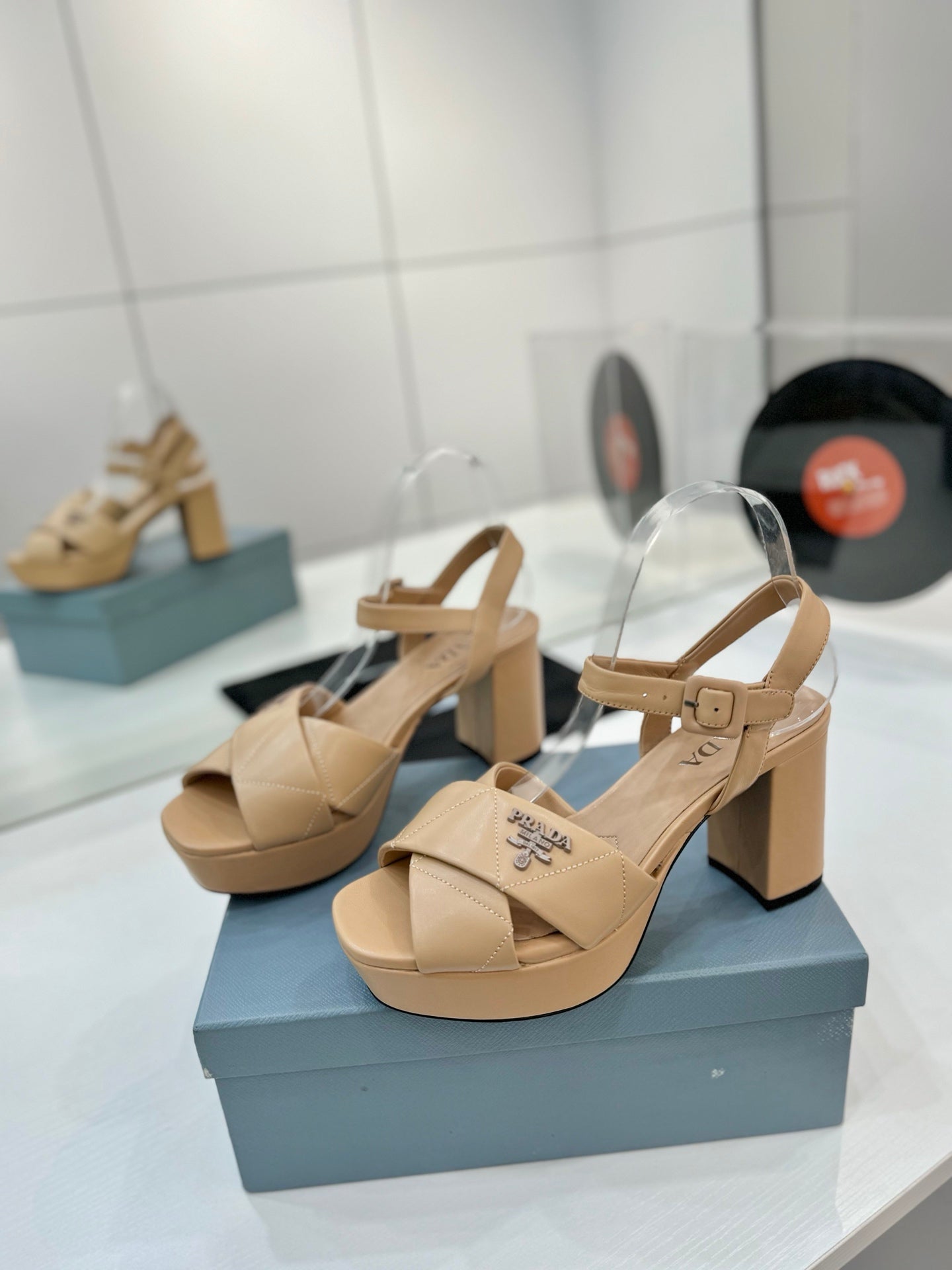 Quilted Nappa Leather Platform – Desert Beige Padded Crisscross Sandals