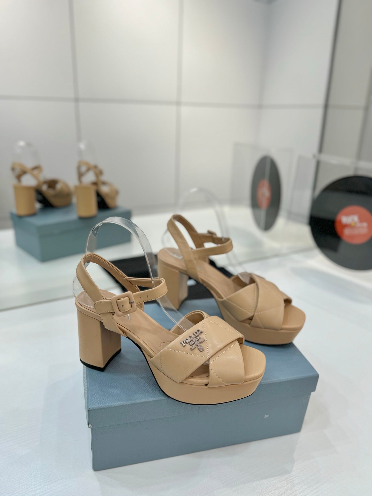 Quilted Nappa Leather Platform – Desert Beige Padded Crisscross Sandals