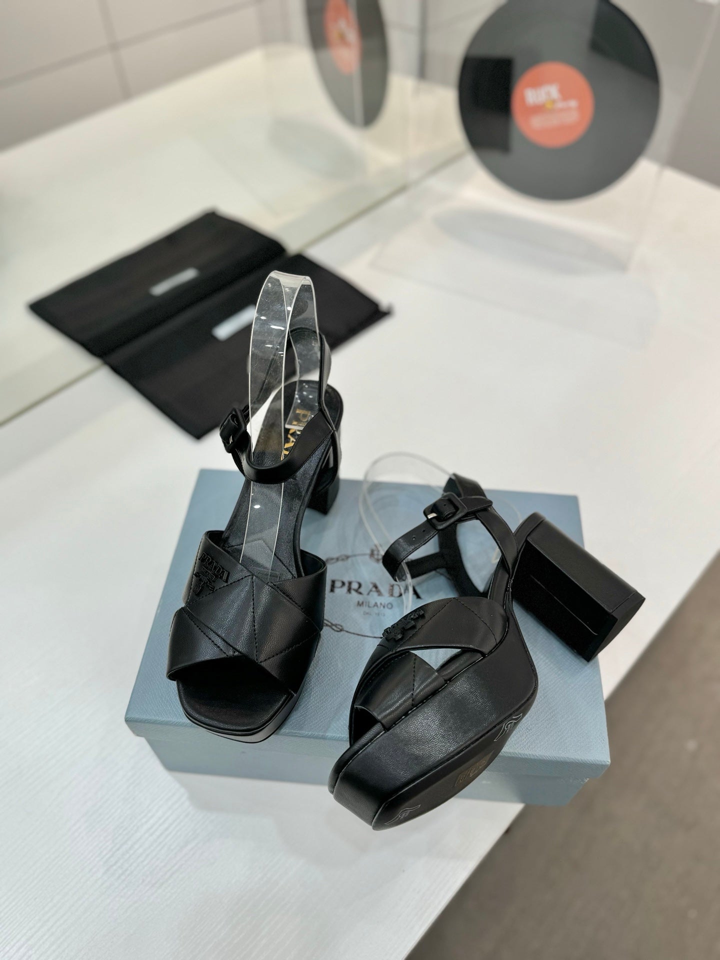 Prada Quilted Nappa Leather Platform – Obsidian Black Padded Triangle Motif Sandals