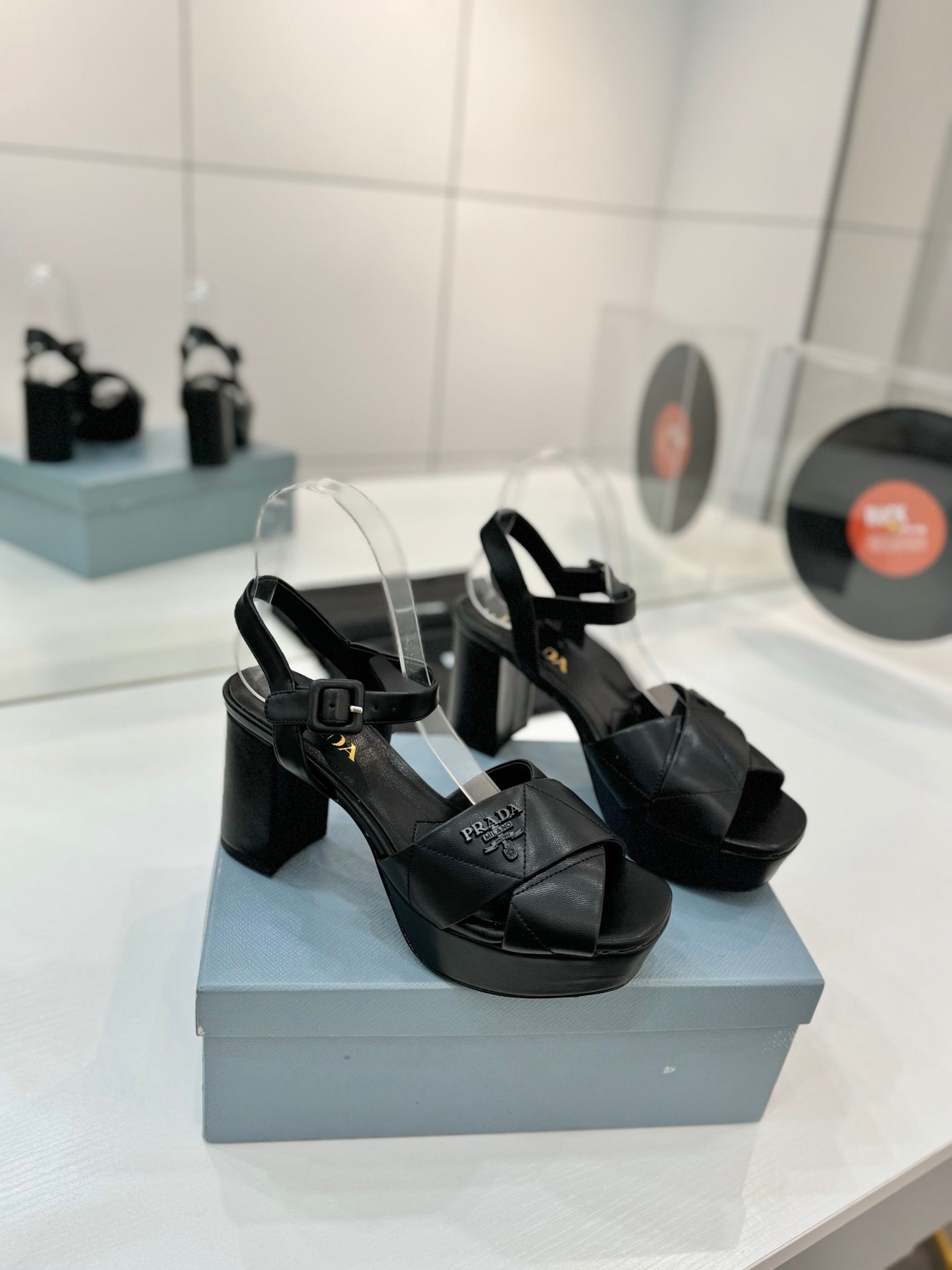 Prada Quilted Nappa Leather Platform – Obsidian Black Padded Triangle Motif Sandals