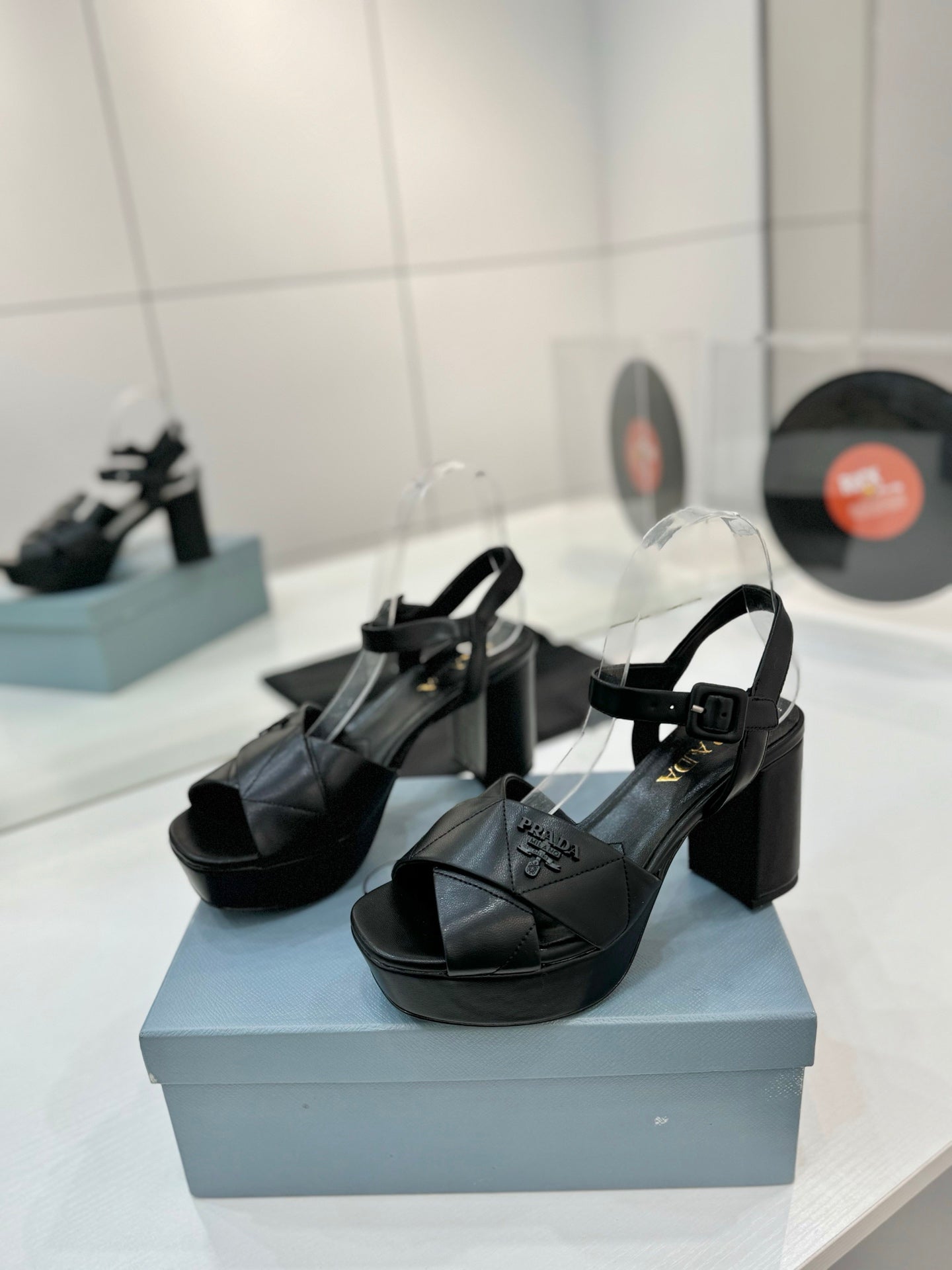 Prada Quilted Nappa Leather Platform – Obsidian Black Padded Triangle Motif Sandals