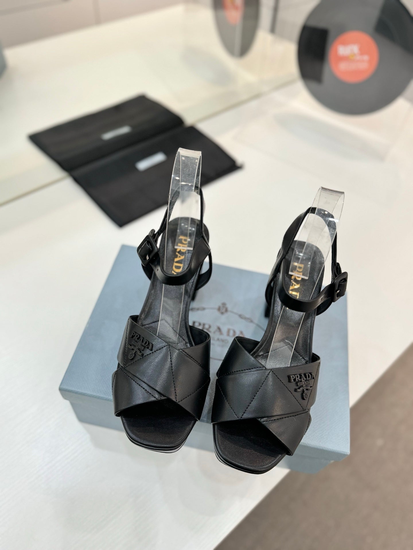 Prada Quilted Nappa Leather Platform – Obsidian Black Padded Triangle Motif Sandals