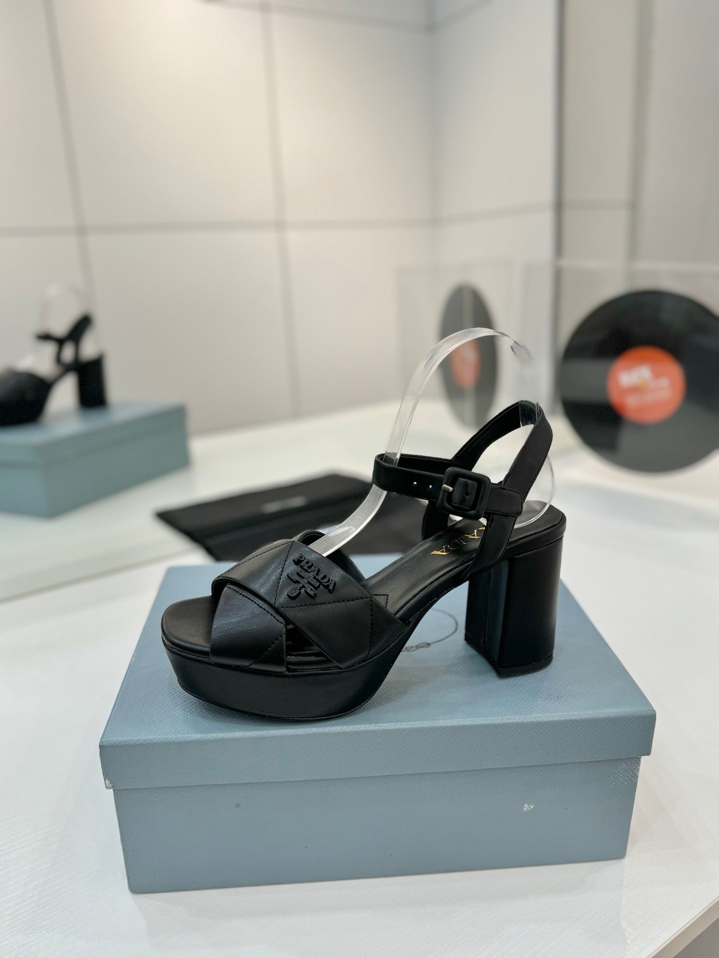 Prada Quilted Nappa Leather Platform – Obsidian Black Padded Triangle Motif Sandals