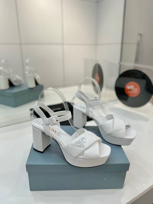Quilted Nappa Leather Platform – Optic White Padded Triangle Motif Sandals