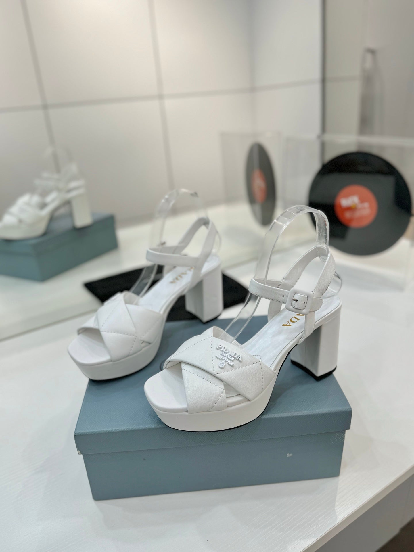 Quilted Nappa Leather Platform – Optic White Padded Triangle Motif Sandals