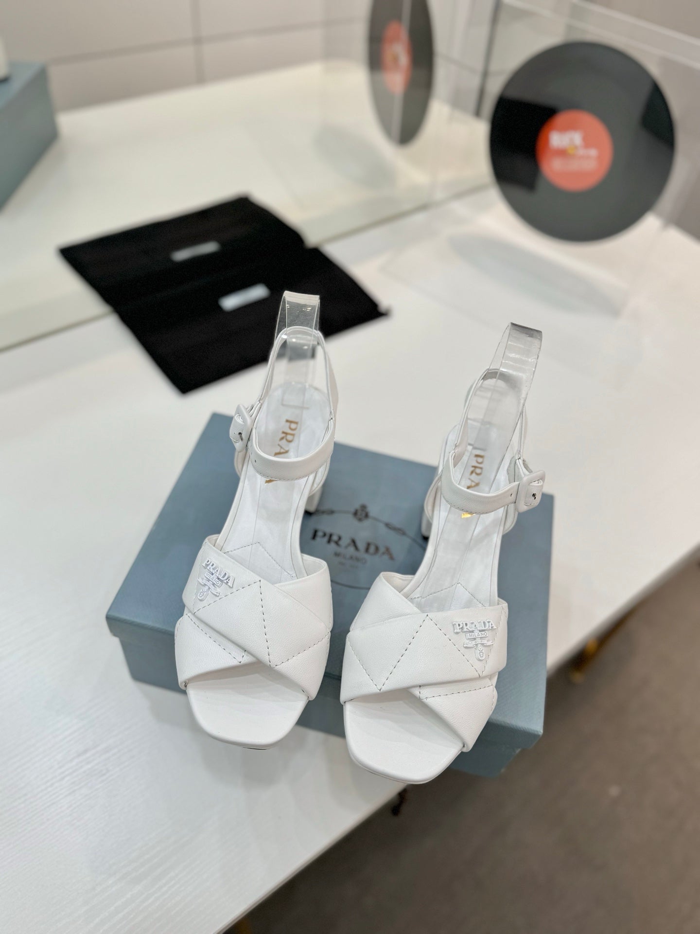 Quilted Nappa Leather Platform – Optic White Padded Triangle Motif Sandals