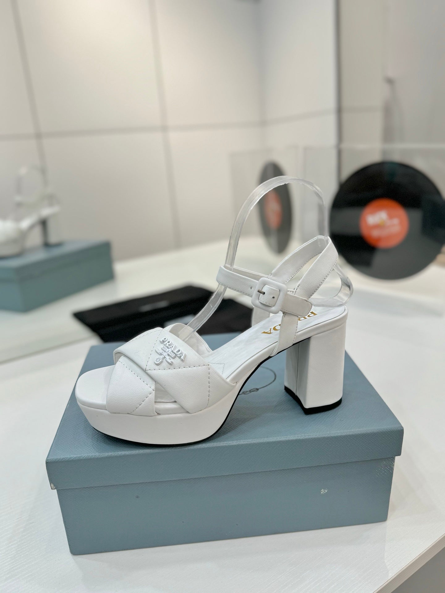 Quilted Nappa Leather Platform – Optic White Padded Triangle Motif Sandals