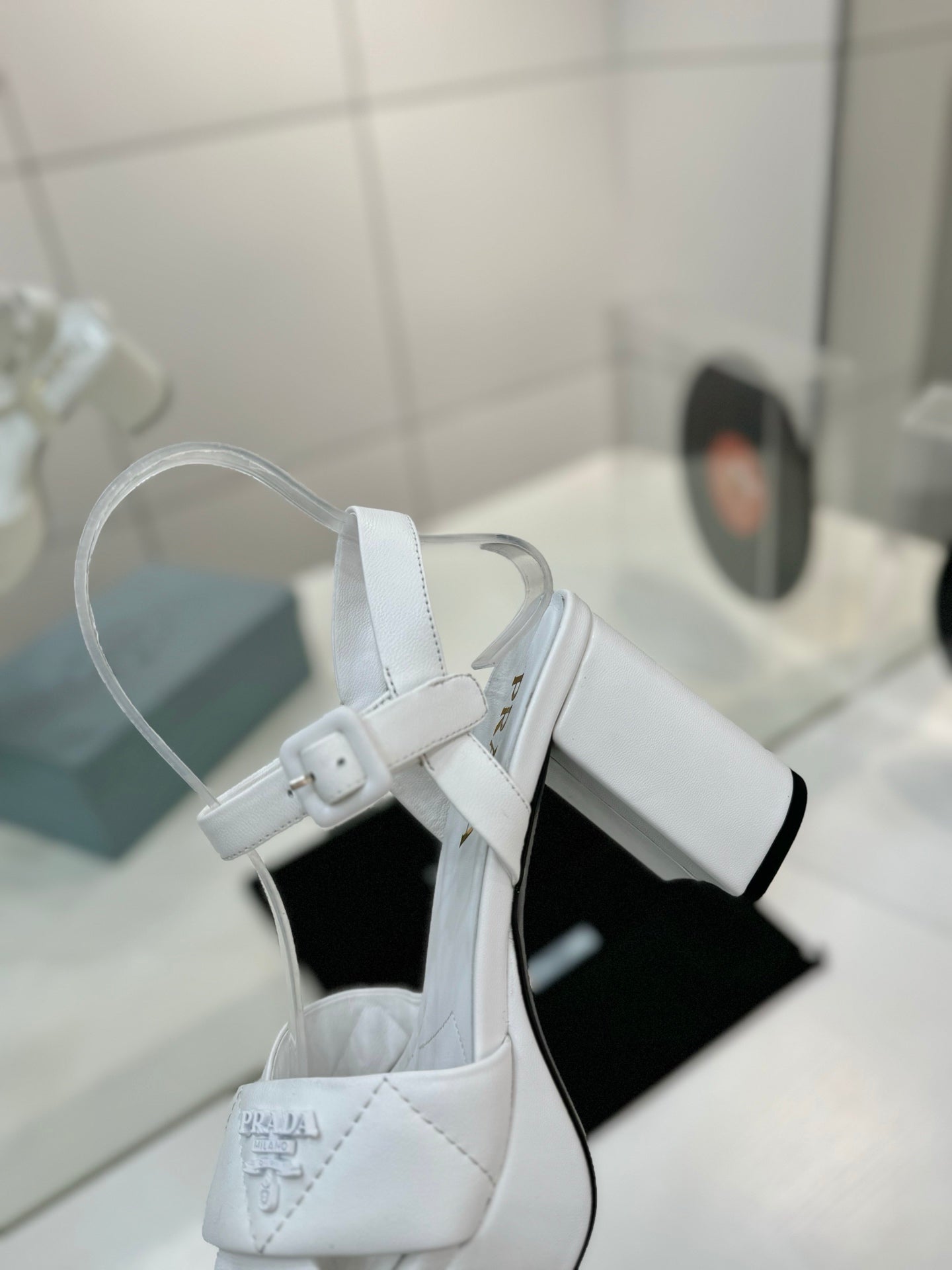 Quilted Nappa Leather Platform – Optic White Padded Triangle Motif Sandals