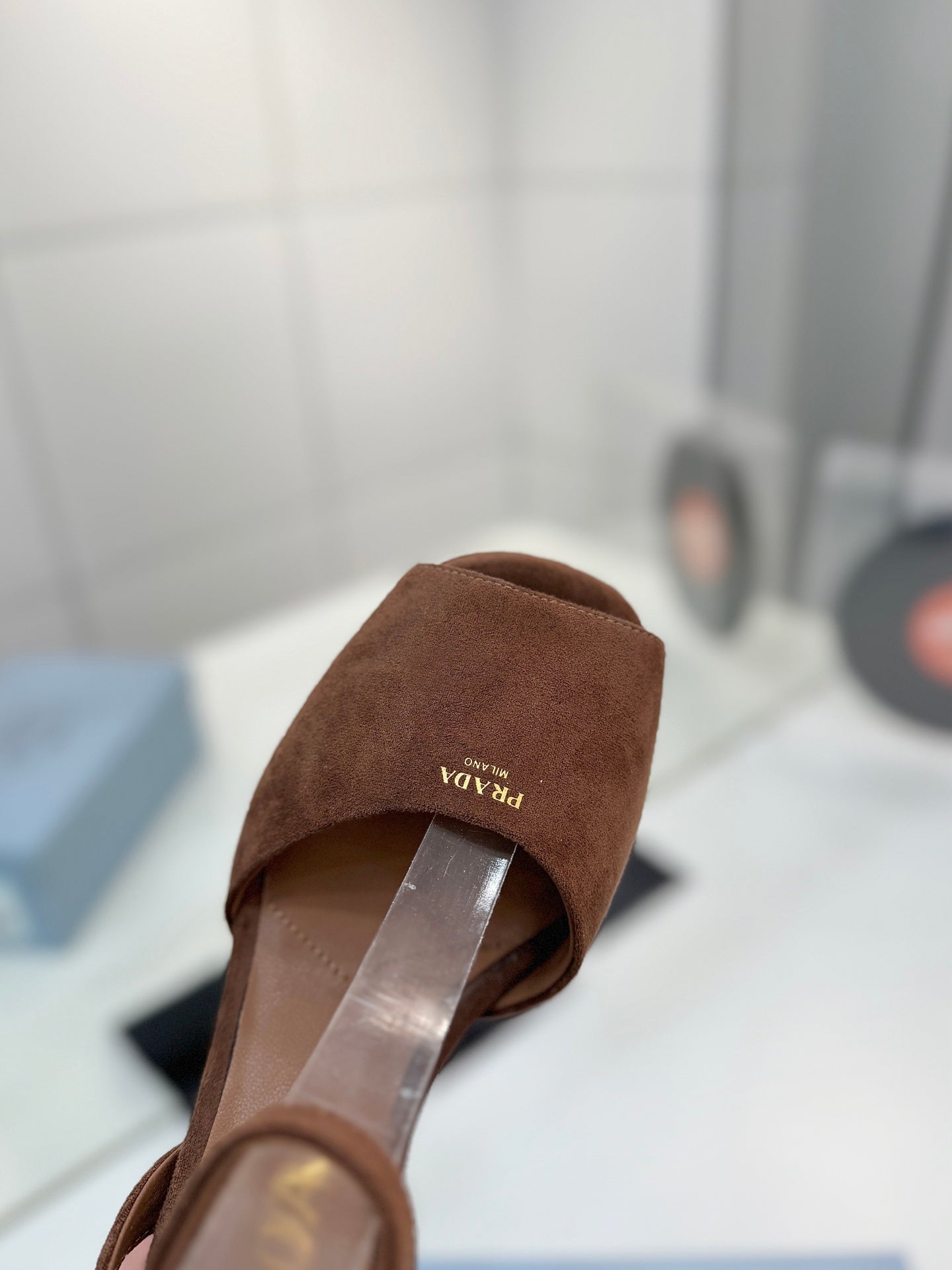 Block-Heel Platform – Tobacco Brown Matte Suede with Gold-Toned Branding
