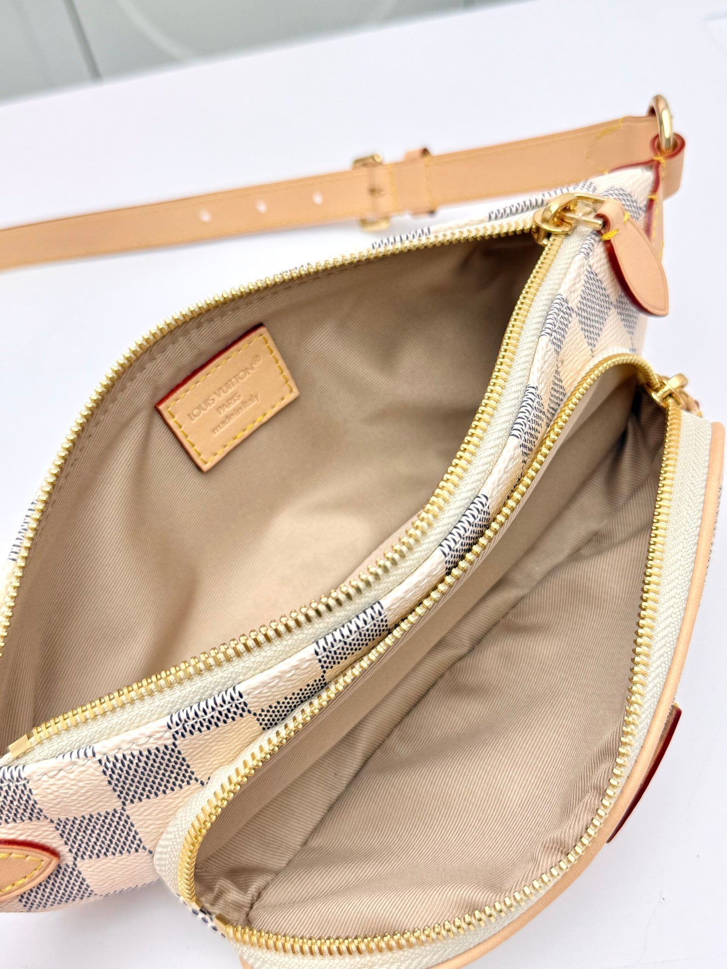 LV Keepit Bumbag – Damier Azur White and Blue Checkerboard Coated Canvas Crossbody Belt Bag