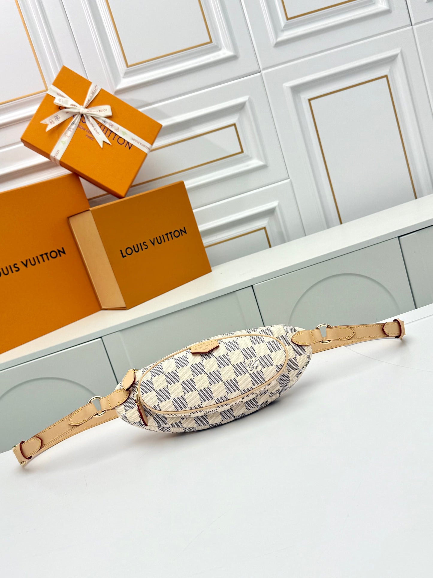 LV Keepit Bumbag – Damier Azur White and Blue Checkerboard Coated Canvas Crossbody Belt Bag
