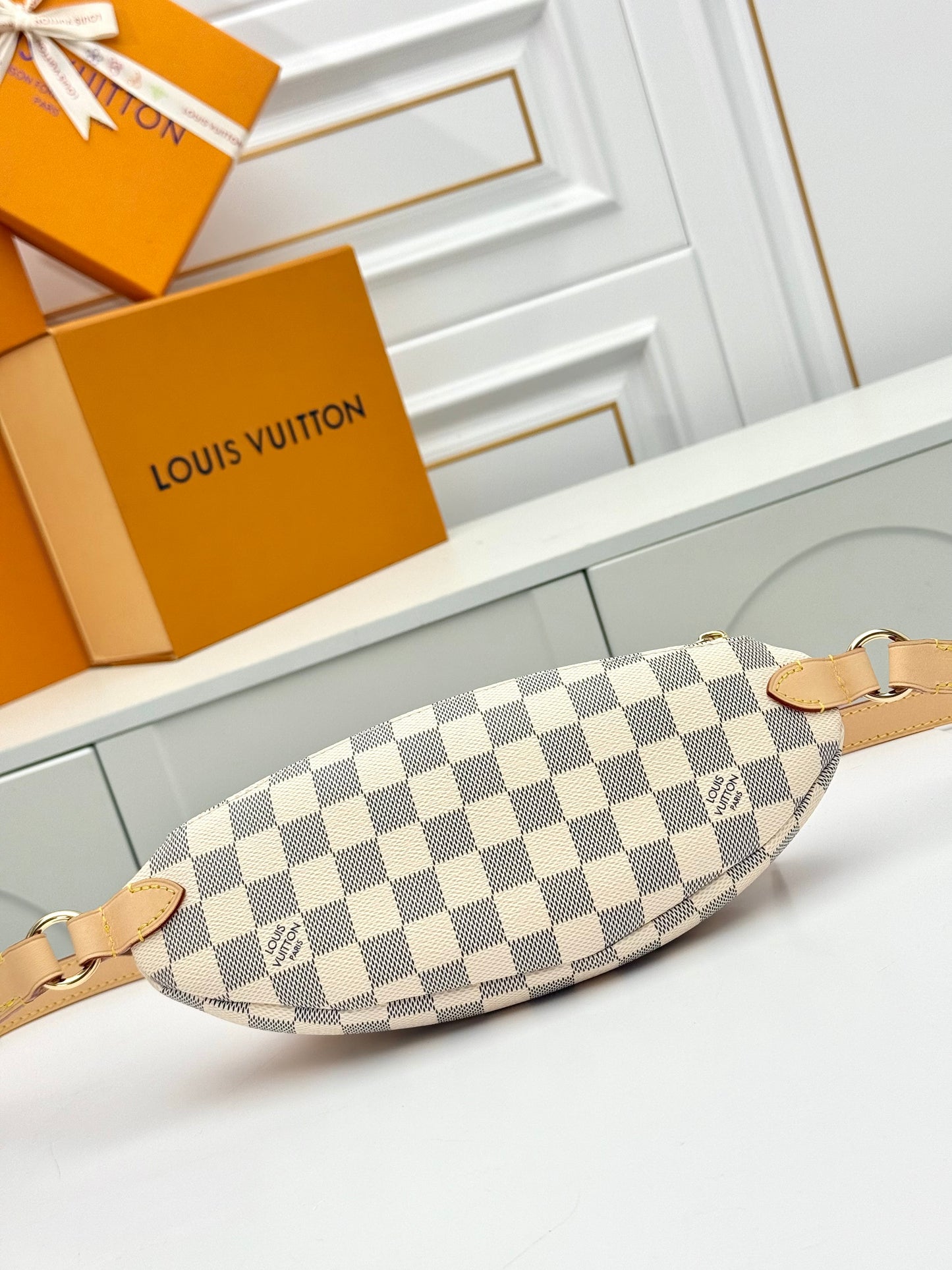 LV Keepit Bumbag – Damier Azur White and Blue Checkerboard Coated Canvas Crossbody Belt Bag