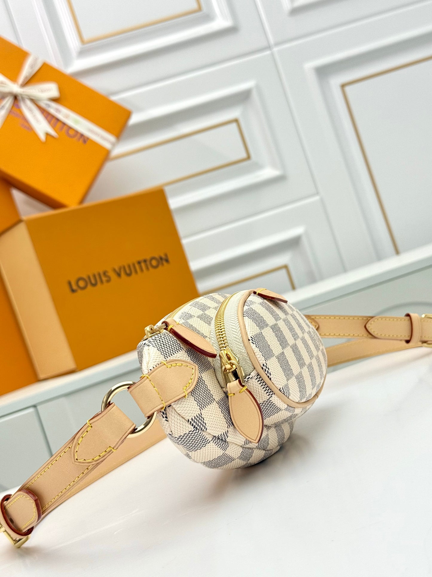 LV Keepit Bumbag – Damier Azur White and Blue Checkerboard Coated Canvas Crossbody Belt Bag