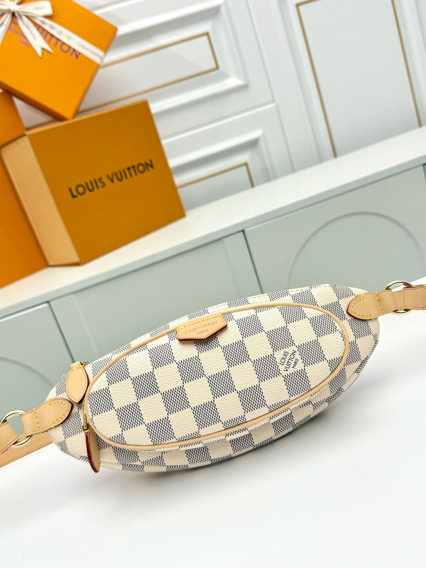 LV Keepit Bumbag – Damier Azur White and Blue Checkerboard Coated Canvas Crossbody Belt Bag