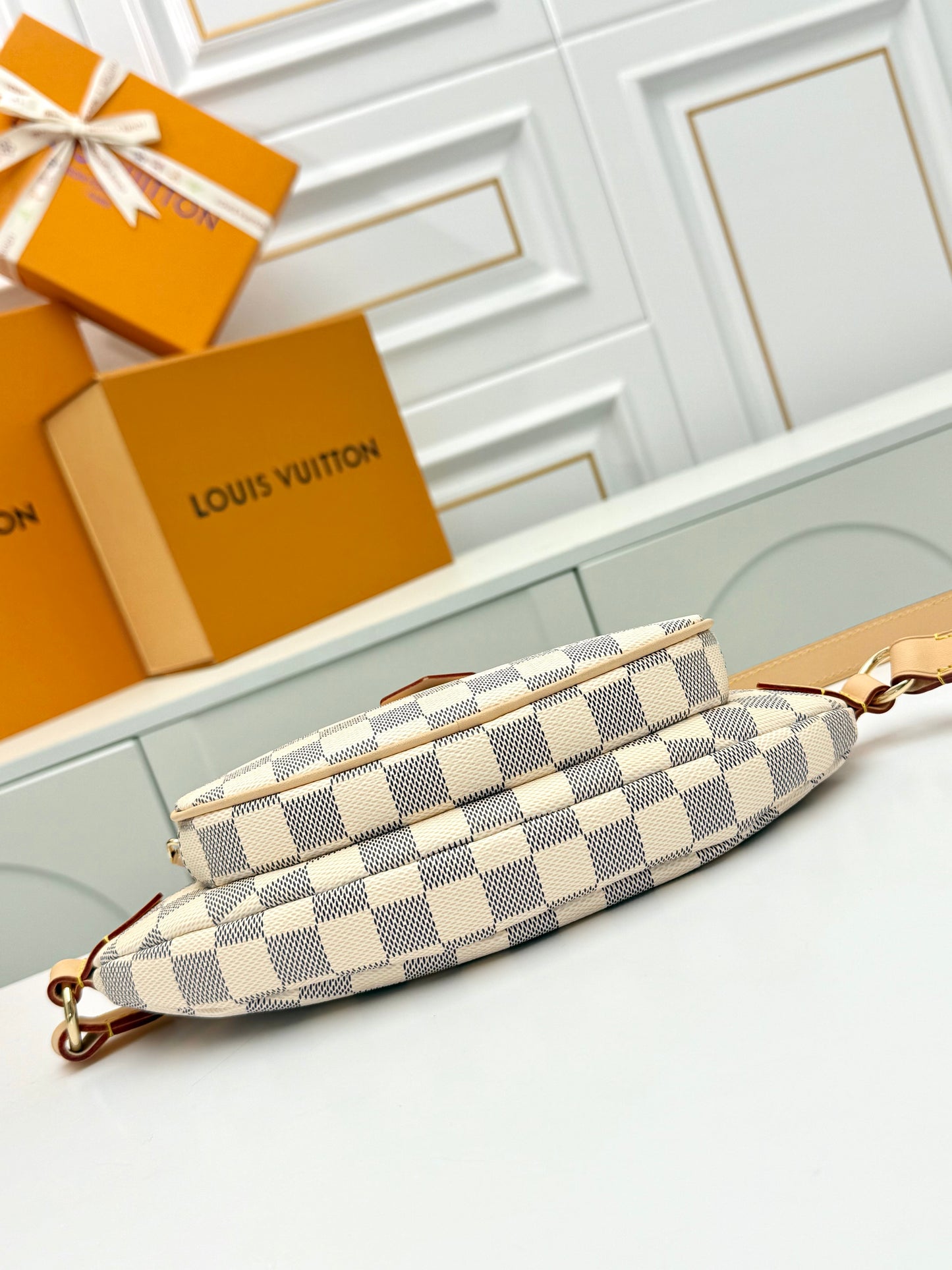 LV Keepit Bumbag – Damier Azur White and Blue Checkerboard Coated Canvas Crossbody Belt Bag