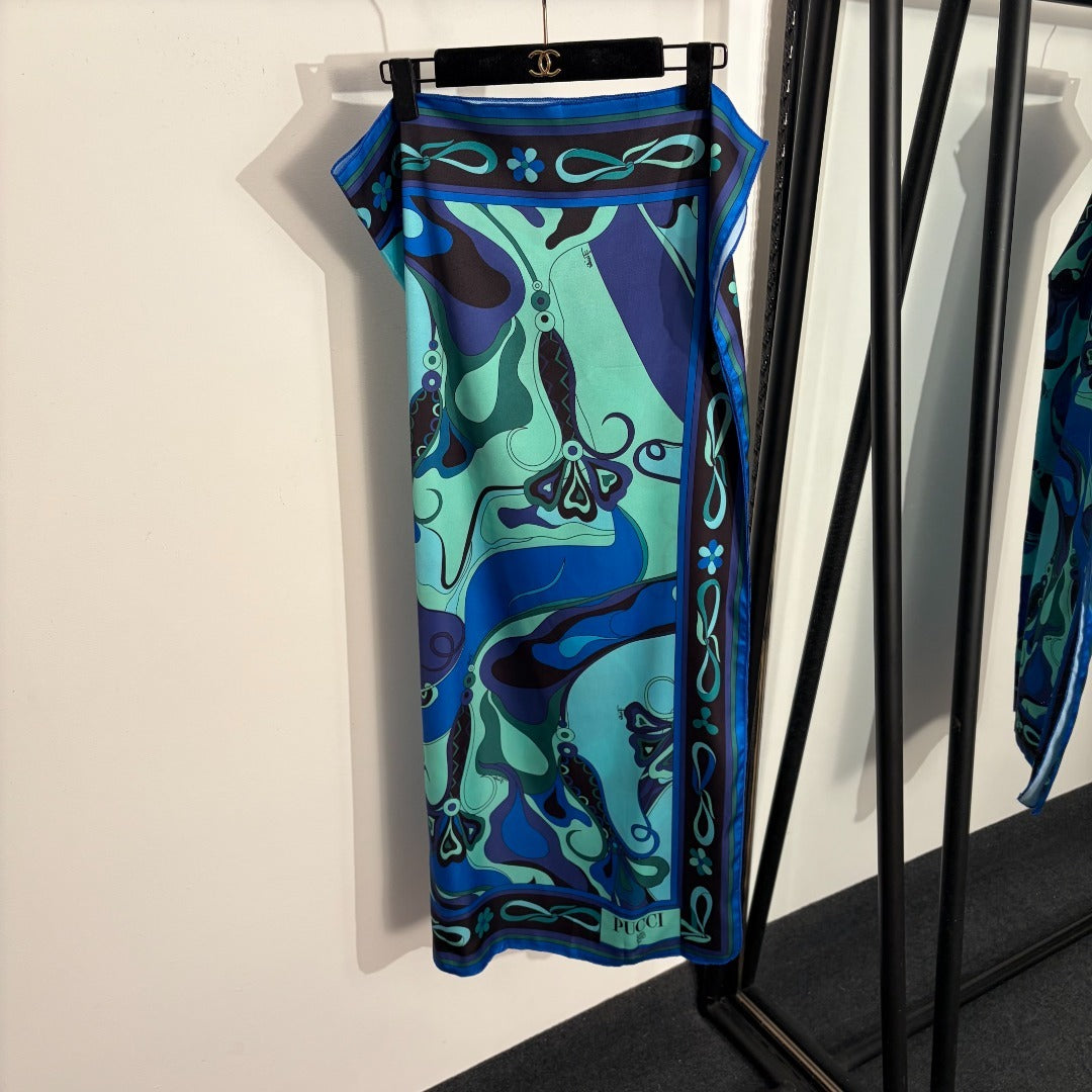 Emilio Pucci Iride-Print Beach Set – Halter Technical Swimsuit & 100% Silk Twill Sarong