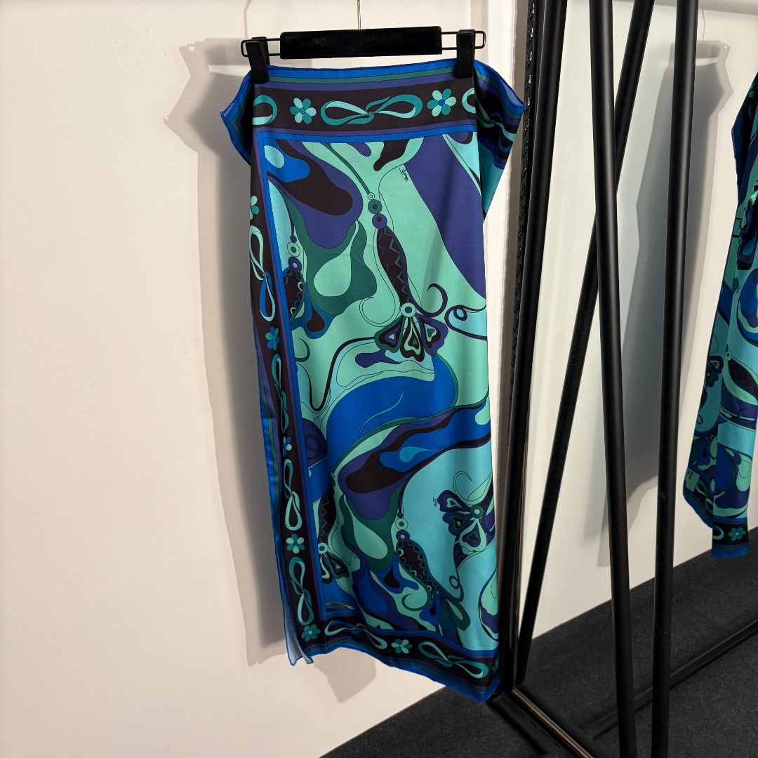 Emilio Pucci Iride-Print Beach Set – Halter Technical Swimsuit & 100% Silk Twill Sarong