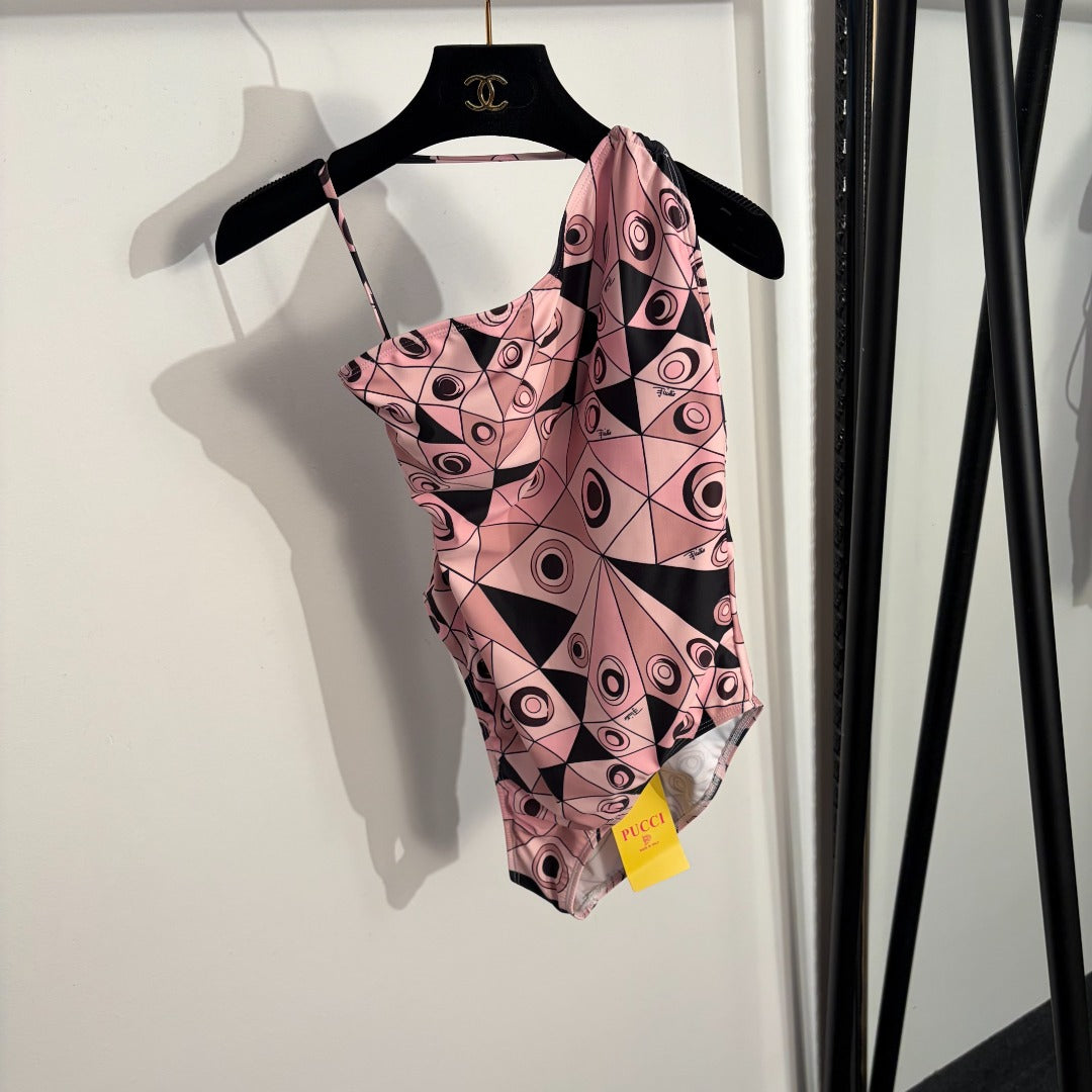 Pucci Iride-Print 3-Piece Archive Set – Asymmetrical Powder Rose Bikini and Silk Twill Sarong
